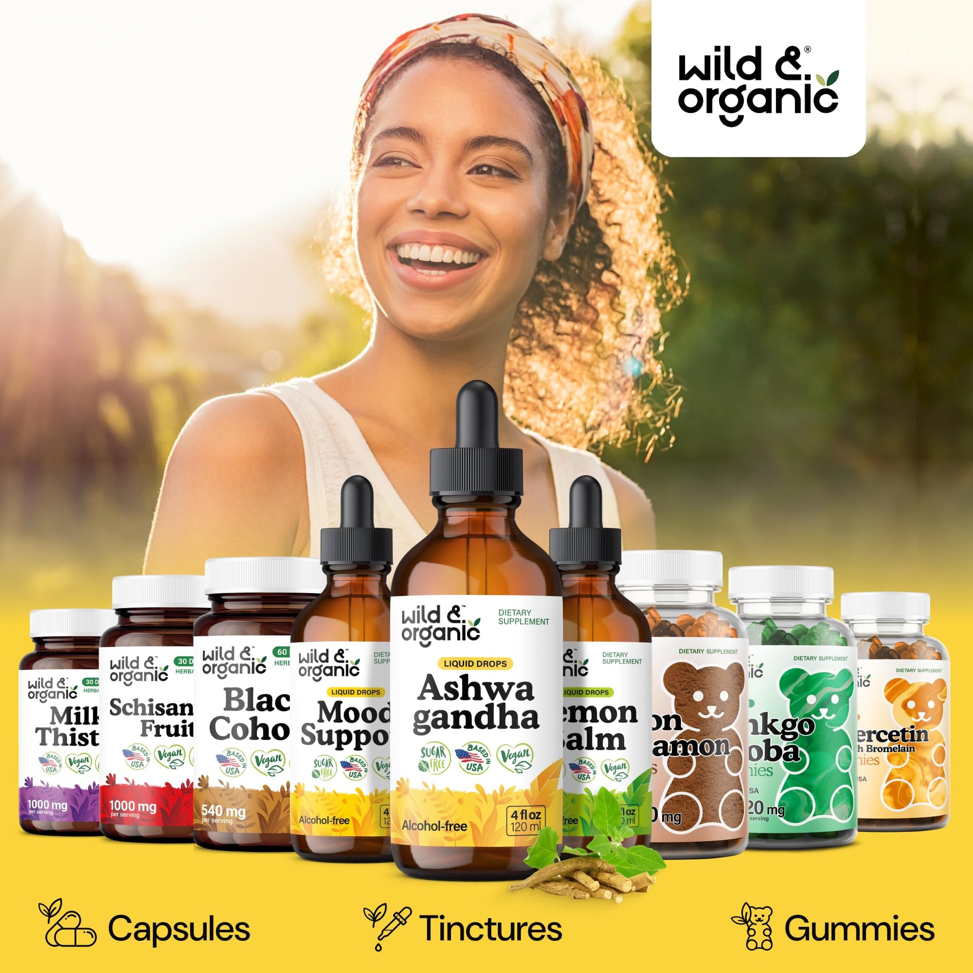 Wild & Organic Ashwagandha Drops - Mood Support & Positive Energy - 500 mg Ashwagandha for Women & Men - Add to Tea Liquid Extract for Relaxation - Non-GMO, Sugar & Alcohol-Free Tincture - 4 fl oz Wild & Organic uk supplements