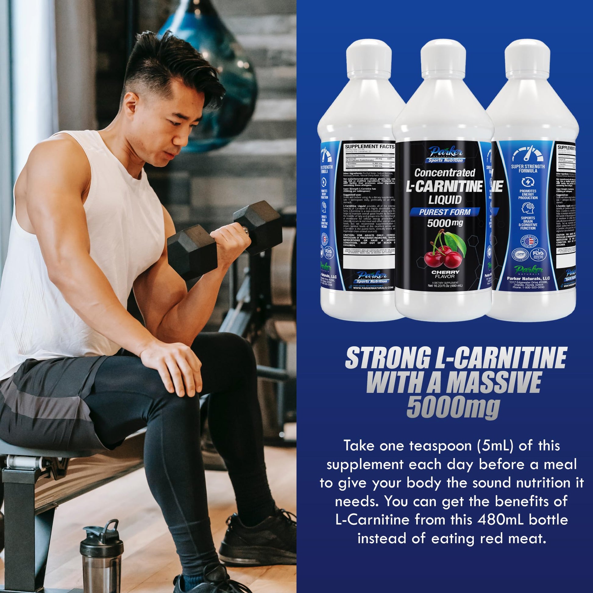 Parker Naturals L-Carnitine 5000 Mg Premium Dietary Supplement Liquid - 16 Oz All Natural Parker Naturals uk supplements