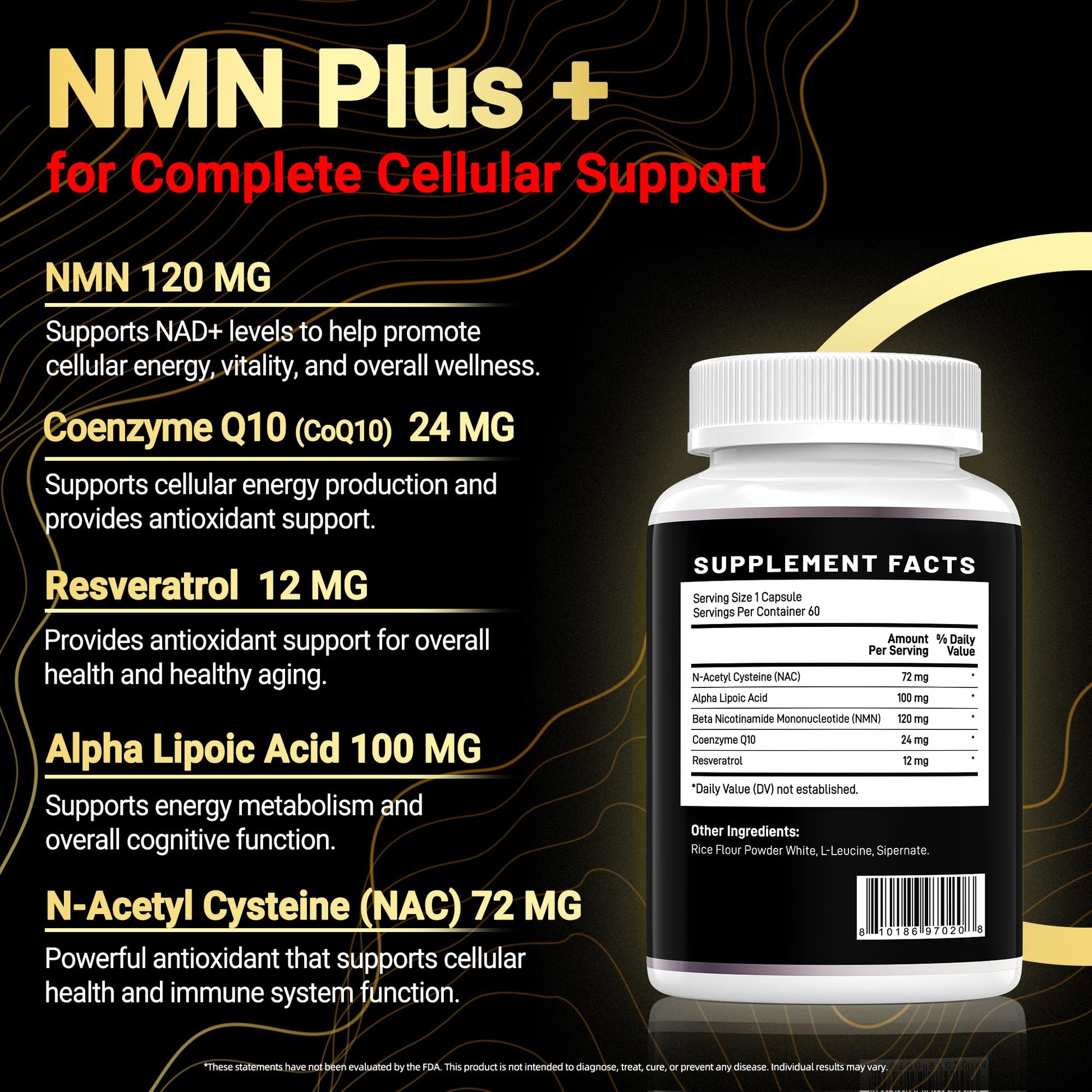 I LOVE HEALTH NMN Complex Plus+ for Women & Men with NAC, Alpha Lipoic Acid, CoQ10 & Resveratrol – 5-in-1 Cellular Energy & Healthy Aging Support – 60 Capsules, Non-GMO, Made in USA I LOVE HEALTH uk supplements