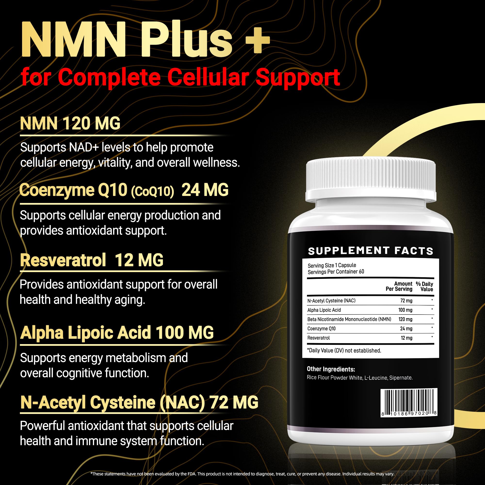 I LOVE HEALTH NMN Complex Plus+ for Women & Men with NAC, Alpha Lipoic Acid, CoQ10 & Resveratrol – 5-in-1 Cellular Energy & Healthy Aging Support – 60 Capsules, Non-GMO, Made in USA I LOVE HEALTH uk supplements