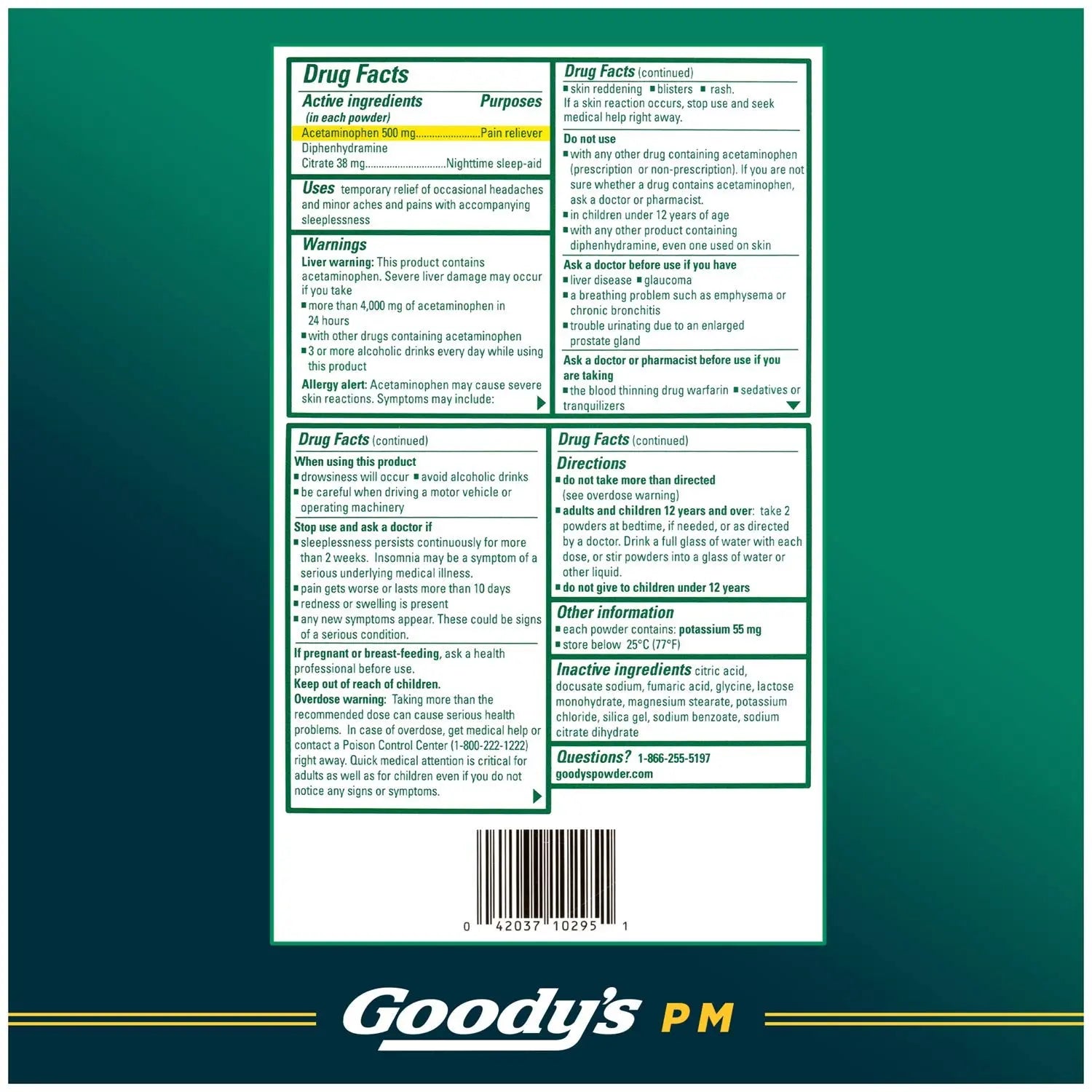 Goody's Nighttime Powder, Pain Reliever & Sleep Aid with Acetaminophen & Diphenhydramine Citrate, Caffeine Free, 16 Count Goody's uk supplements