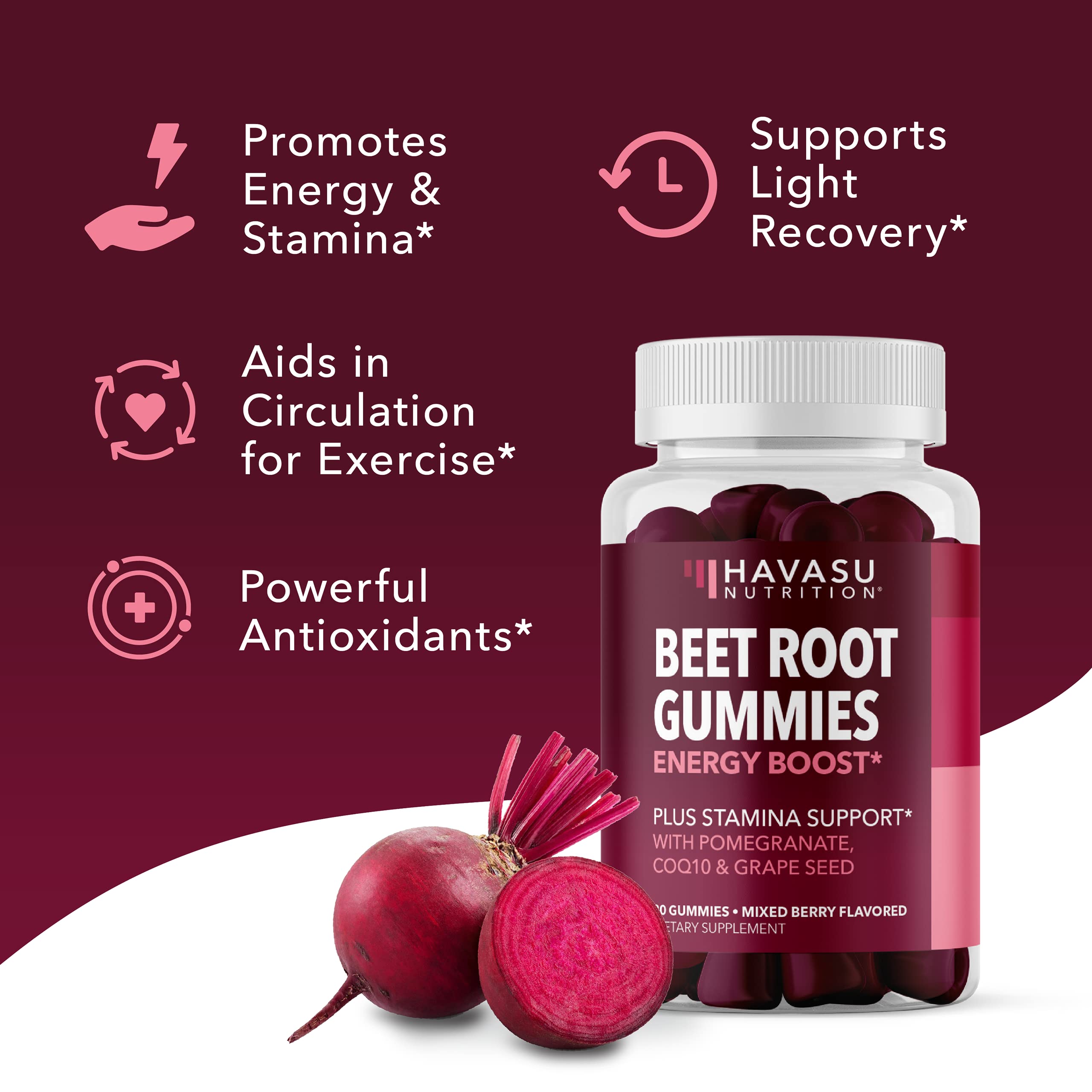 Beet Root Gummies with COQ10 Energy Supplement | Nitric Oxide Supplement for Healthy HAVASU NUTRITION uk supplements