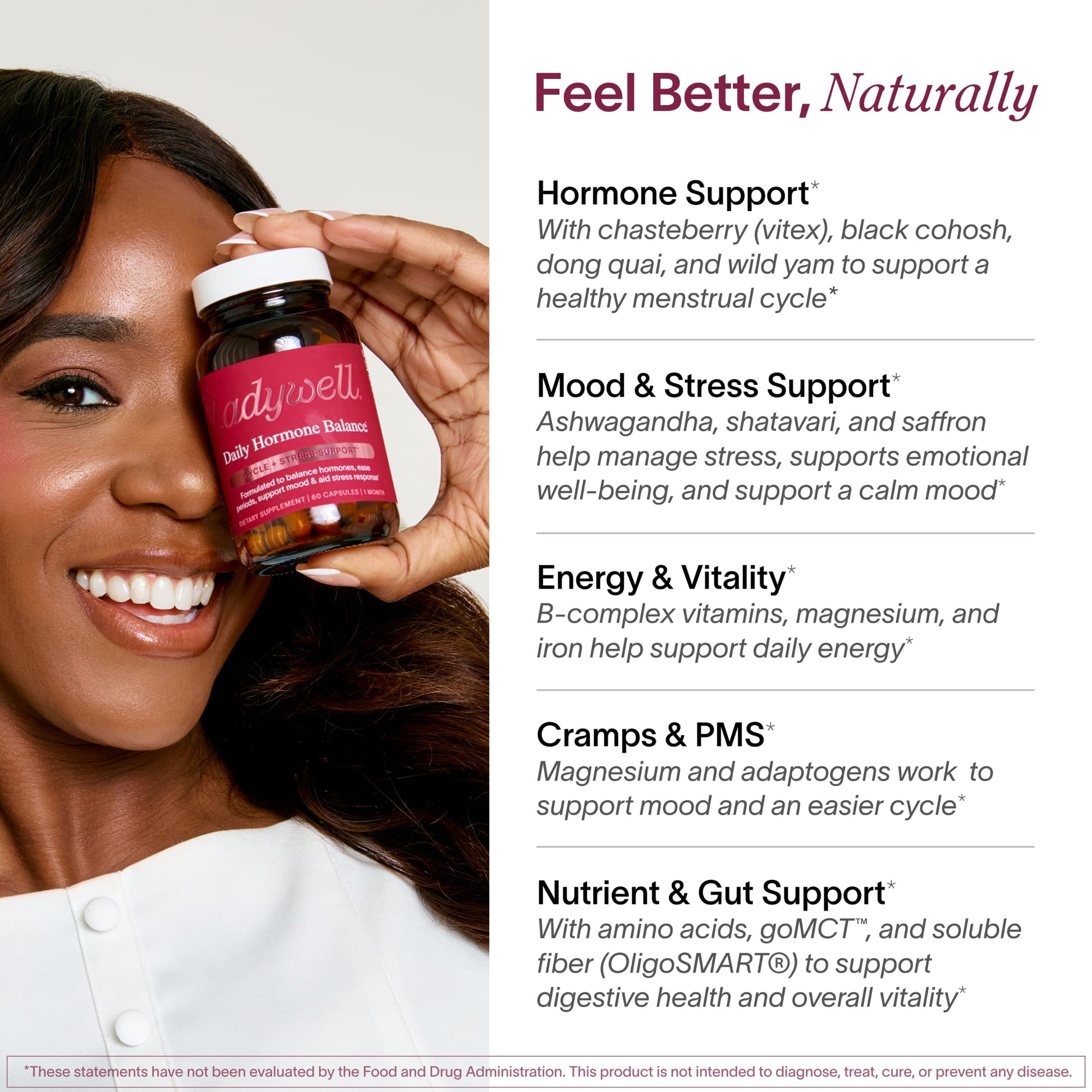 Ladywell Daily Hormone Balance Capsules | Natural Cycle Support for Women | Supports Mood, Bloating, Cramps, Skin Health & Cravings | with Chasteberry, B Vitamins, Ashwagandha, Saffron & More | 60 Ct Ladywell uk supplements