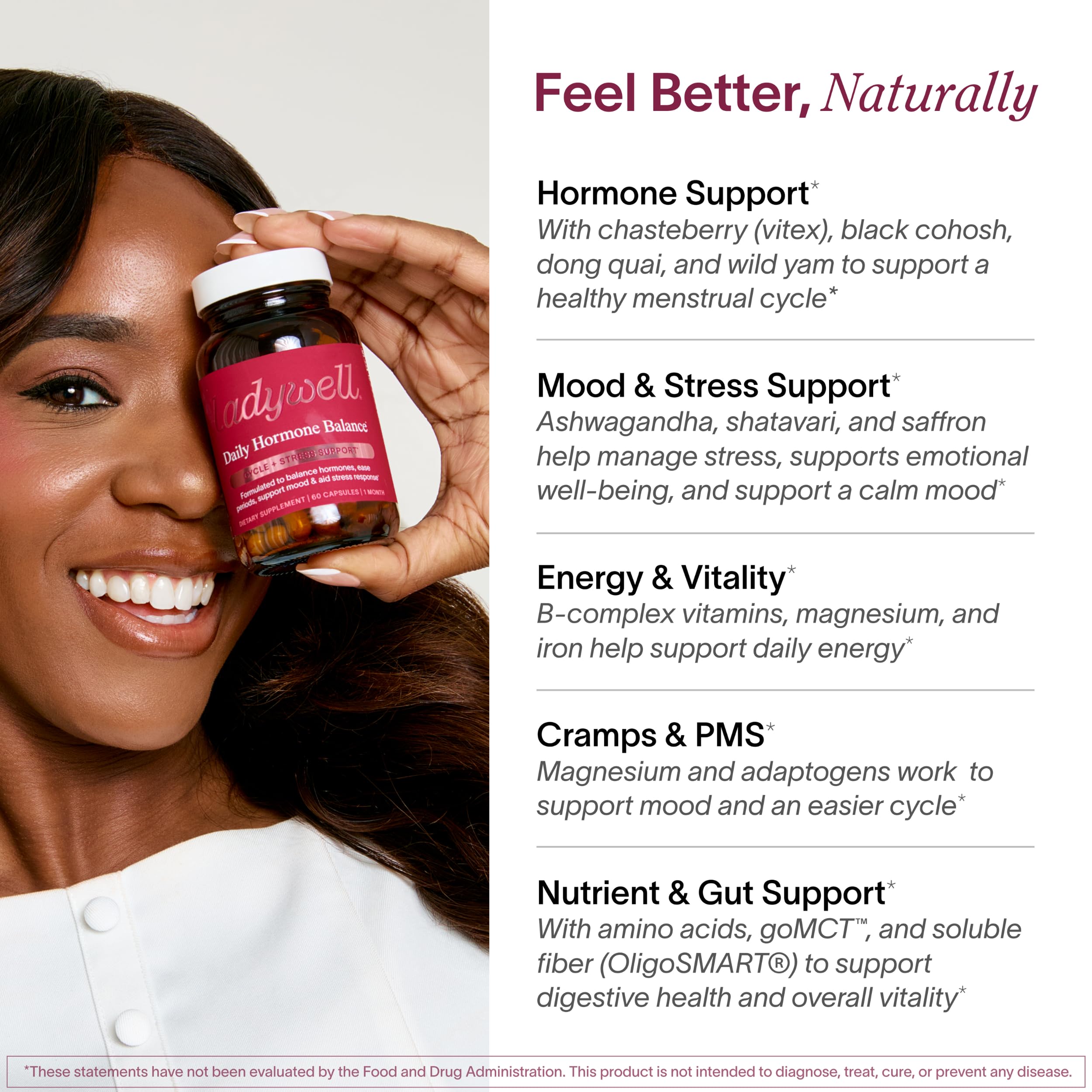 Ladywell Daily Hormone Balance Capsules | Natural Cycle Support for Women | Supports Mood, Bloating, Cramps, Skin Health & Cravings | with Chasteberry, B Vitamins, Ashwagandha, Saffron & More | 60 Ct Ladywell uk supplements