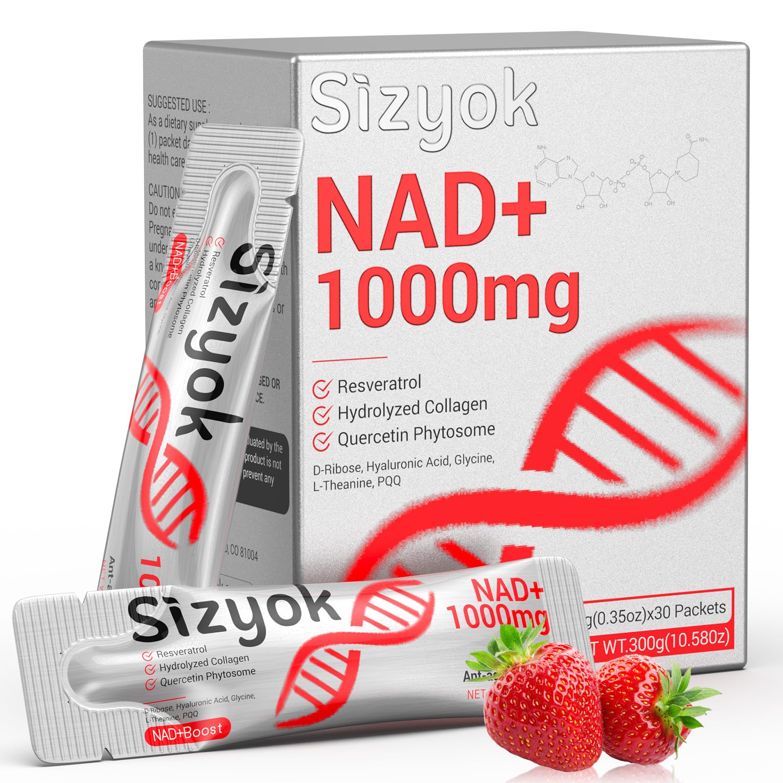 NAD+ Supplement 1000mg Liquid - High Absorption NAD+ with Trans Resveratrol 2000mg, Collagen & Hyaluronic Acid, Anti-Aging Energy Support for Women, Cellular Health & Longevity Boost Sizyok uk supplements