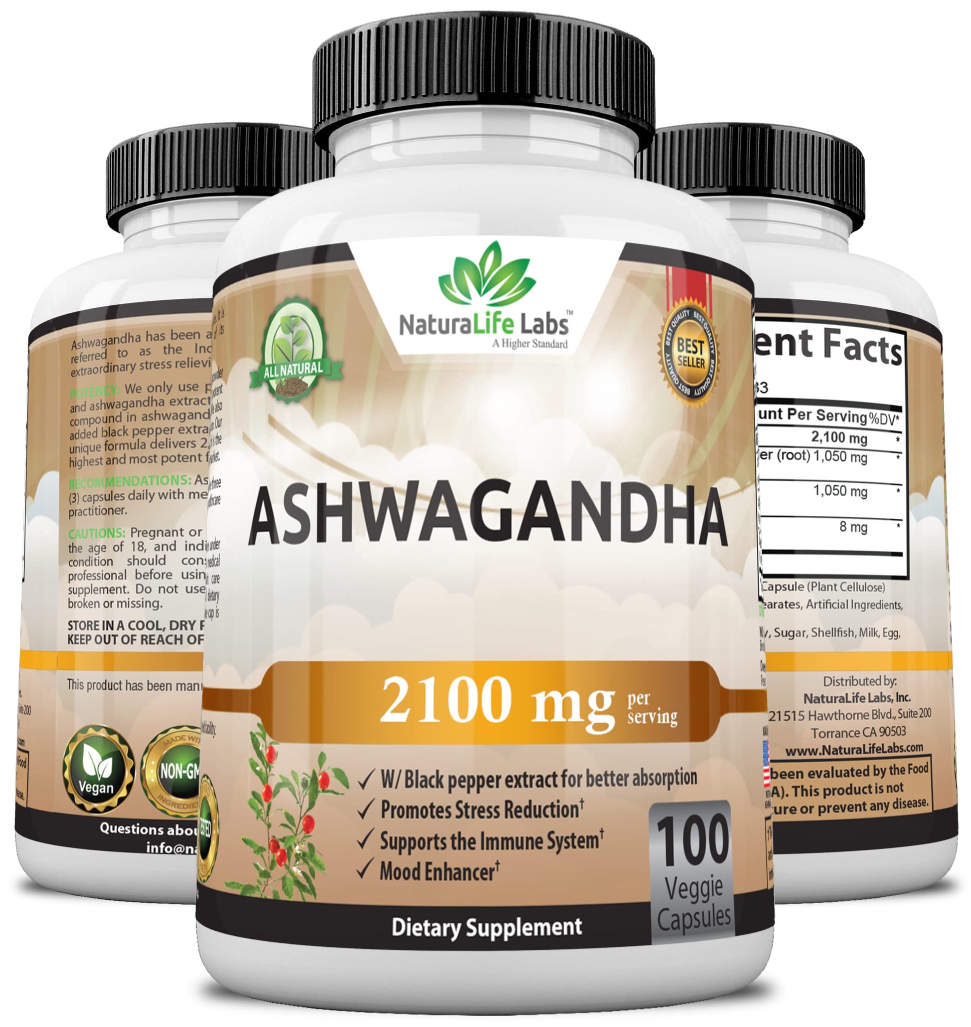 Organic Ashwagandha 2,100 mg - 100 Vegan Capsules Pure Organic Ashwagandha Powder NaturaLife Labs A Higher Standard uk supplements