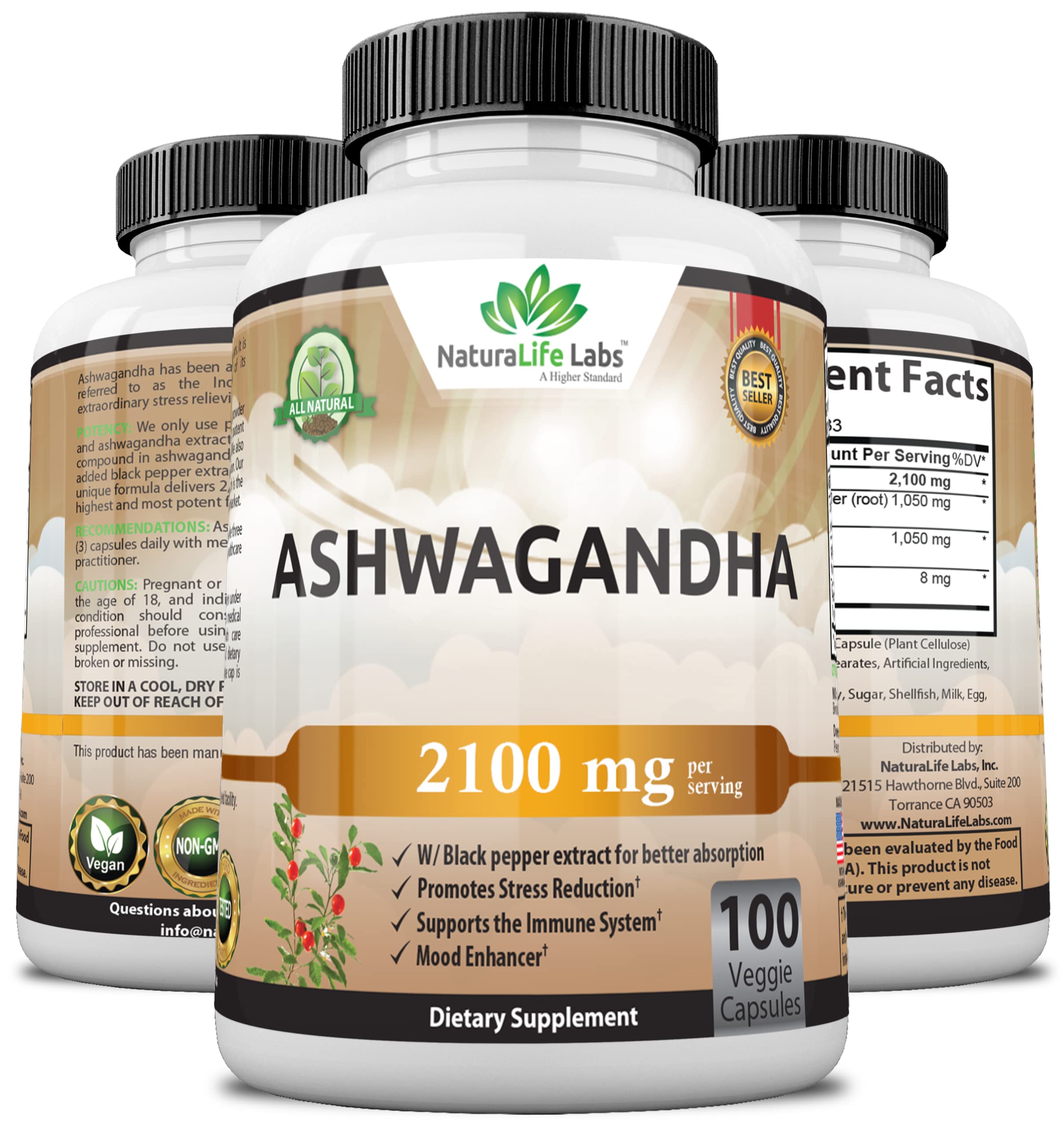 Organic Ashwagandha 2,100 mg - 100 Vegan Capsules Pure Organic Ashwagandha Powder NaturaLife Labs A Higher Standard uk supplements