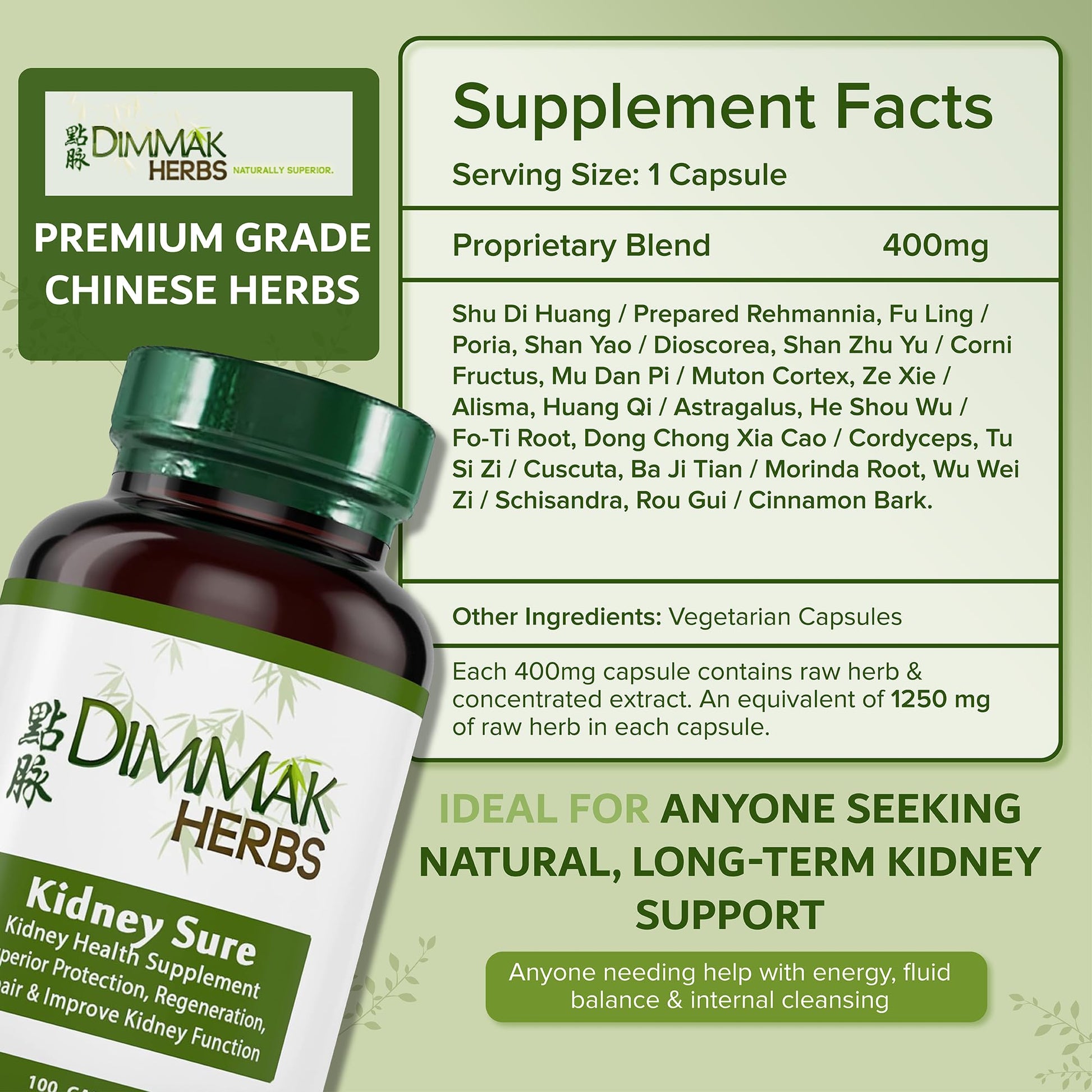 Dimmak Herbs Kidney Sure- Kidney Cleanse & Revitilization Tonic- Organic Herbal Support for Renal Health, Urinary Tract Flow & Vitality- TCM Doctor Formulated, Vegan- 400mg 100 Capsules Dimmak Herbs uk supplements