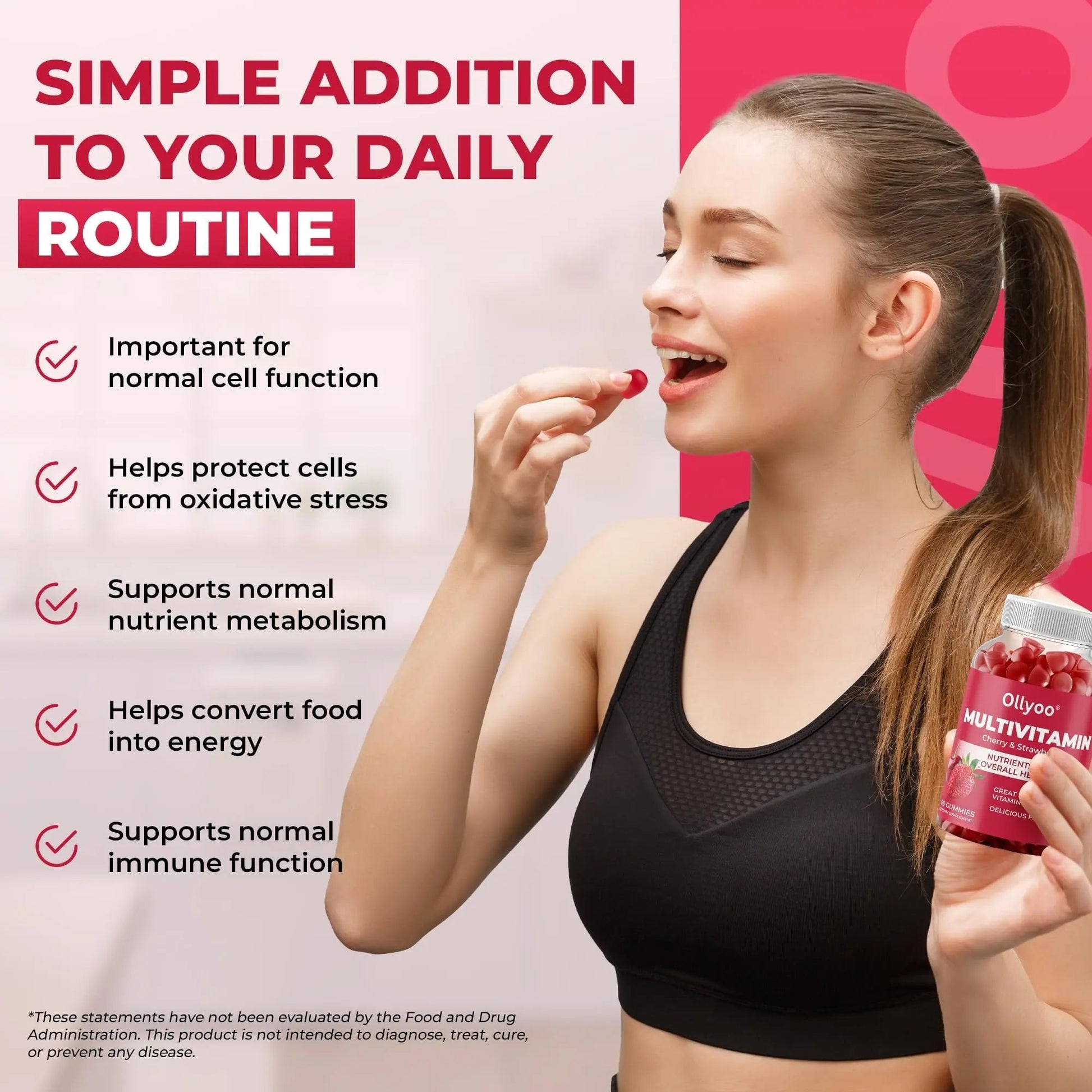 Ollyoo Multivitamin Gummies for Adults | Cherry & Strawberry Flavor | Great Source of Vitamin A & Essential Nutrients | Ollyoo uk supplements