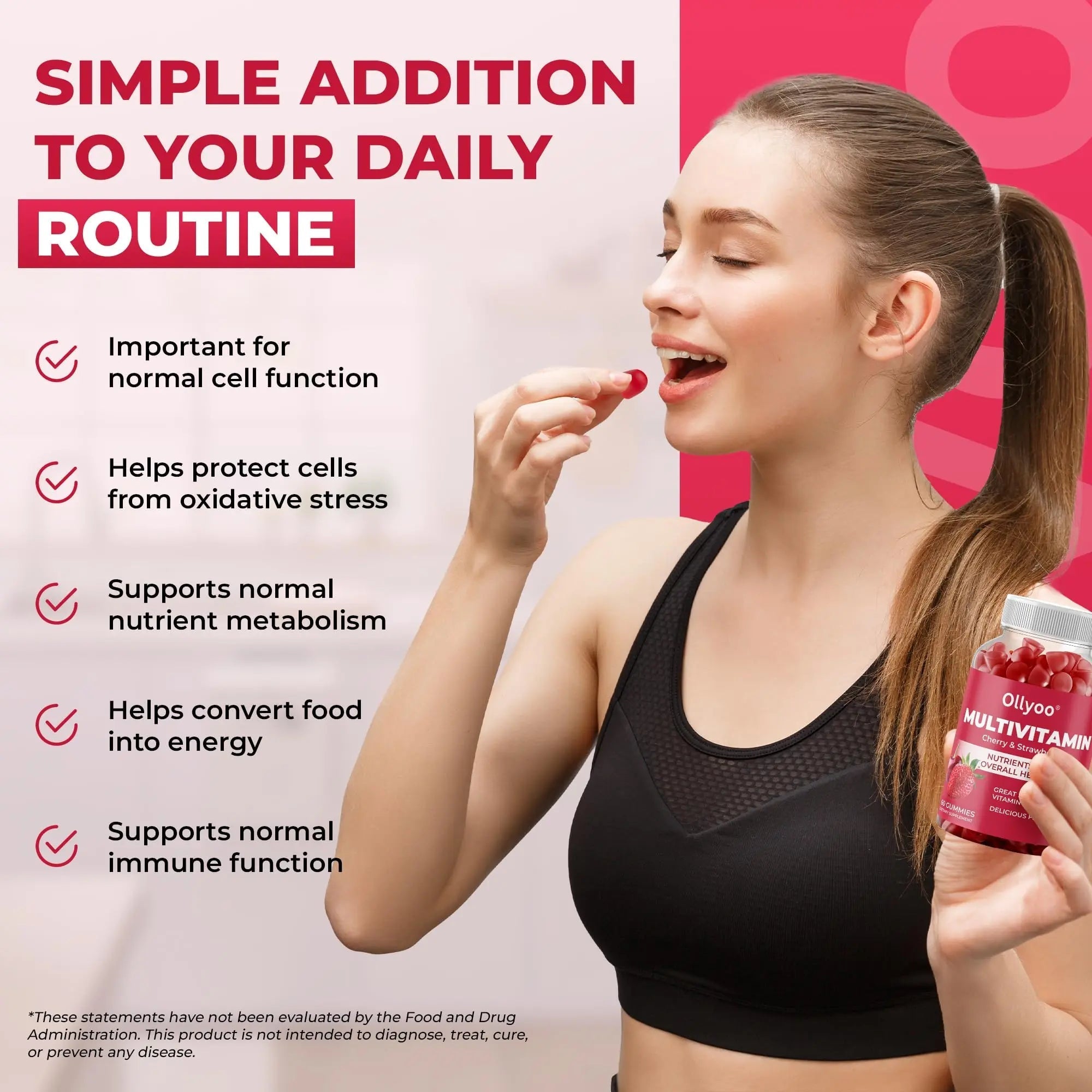 Ollyoo Multivitamin Gummies for Adults | Cherry & Strawberry Flavor | Great Source of Vitamin A & Essential Nutrients | Ollyoo uk supplements
