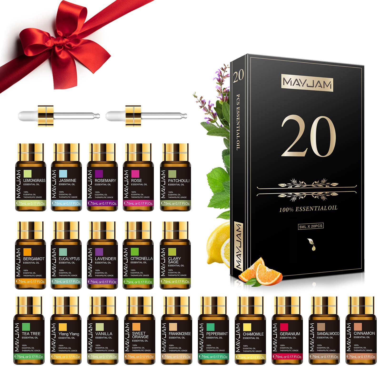 MAYJAM Tea Tree 20 Pcs Pure Essential Oil Gift Set, for Diffuser, Humidifiers, Skin Care, Massage MAYJAM uk supplements