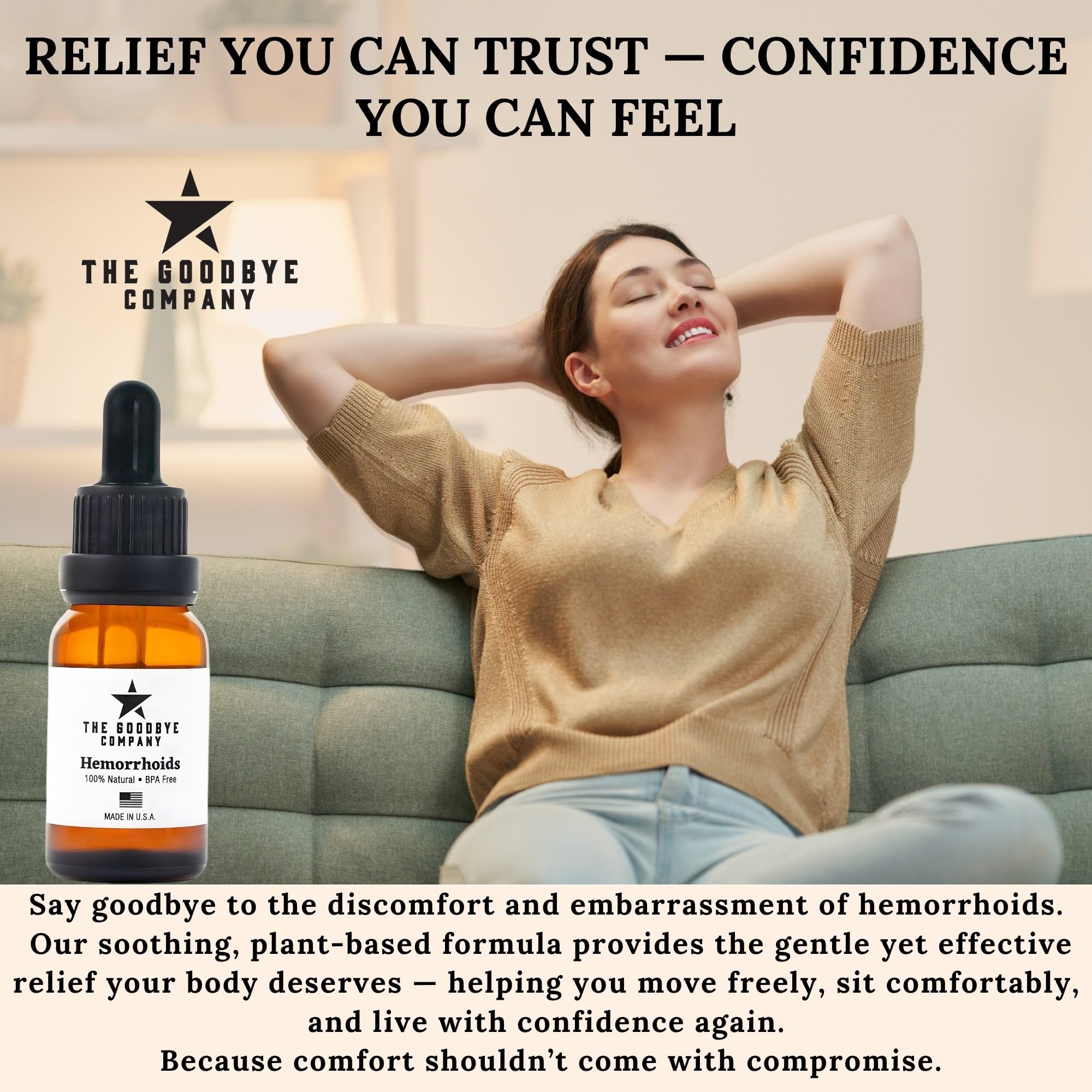 The Goodbye Company Organic Hemorrhoid Relief Serum - Natural Witch Hazel Treatment for Pain, Itch & Swelling - Internal External Soothing Formula - Vegan, USA Made, 15mL The Goodbye Company uk supplements
