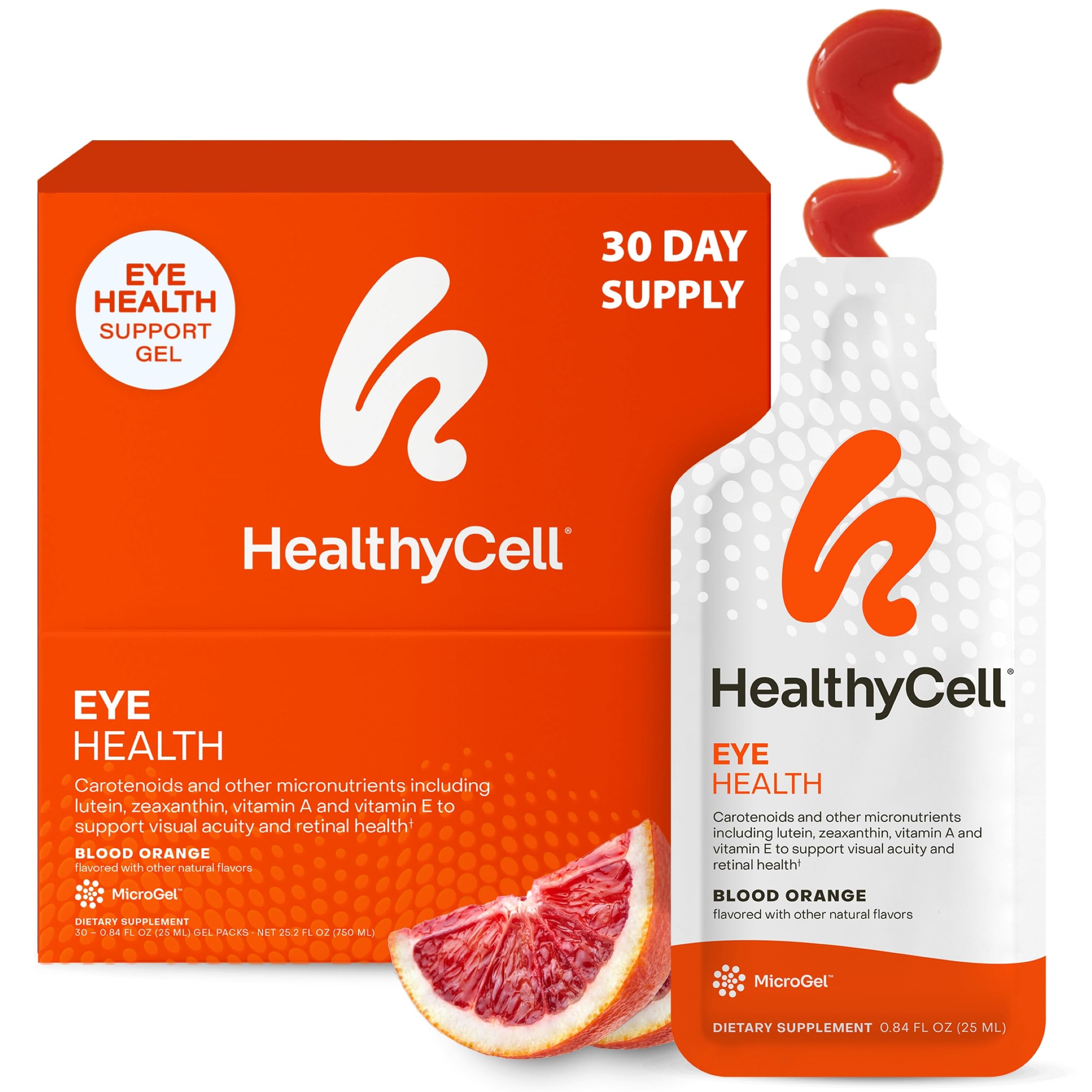 Healthycell Eye Health Daily Liquid Supplement - Eye Vitamins & Minerals with Lutein, Zeaxanthin, Astaxanthin & Beta Carotene for Sight Care & Macular Support - 30 Gel Packs Healthycell uk supplements