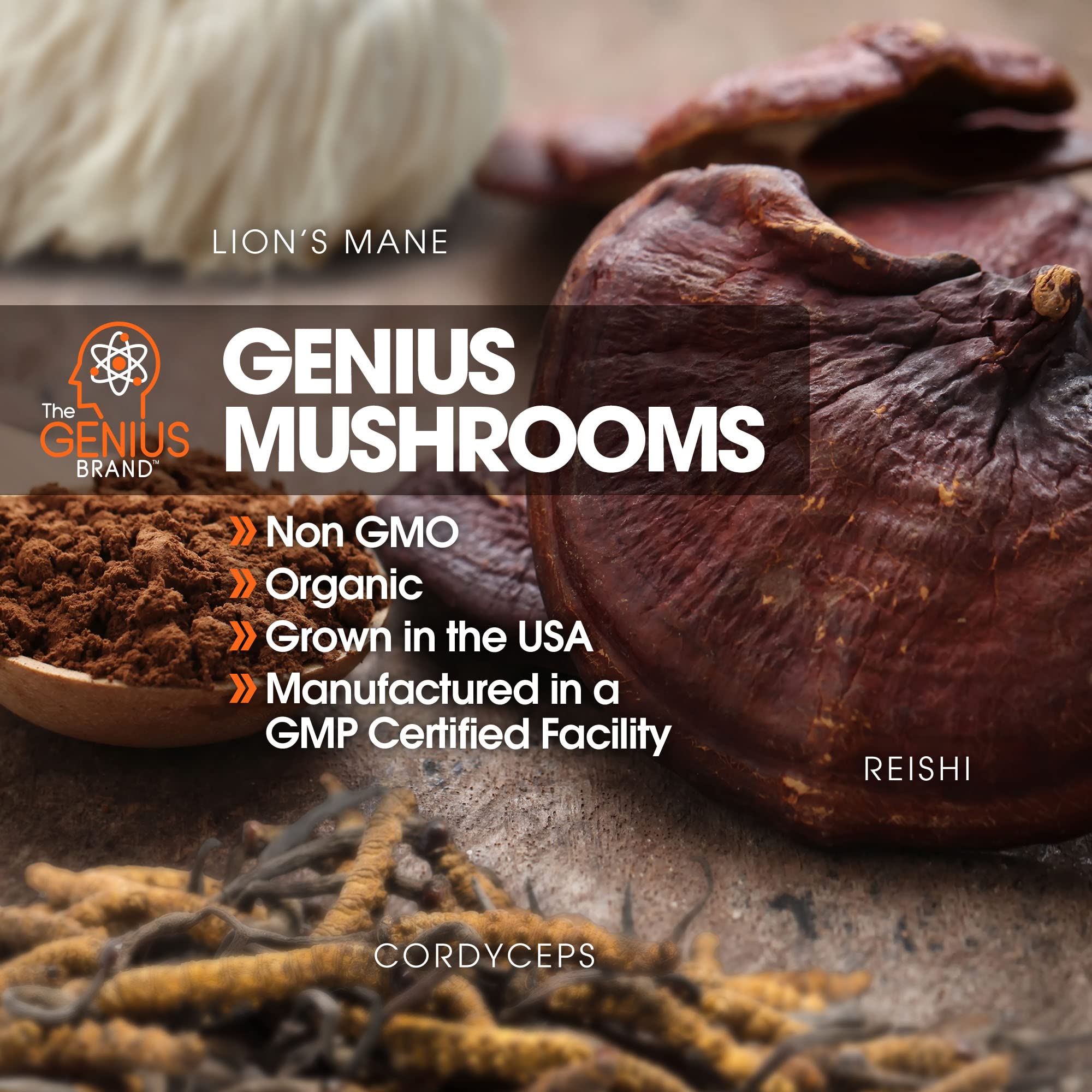 The Genius Brand - Lions Mane, Cordyceps and Reishi- Genius Mushroom The Genius Brand uk supplements