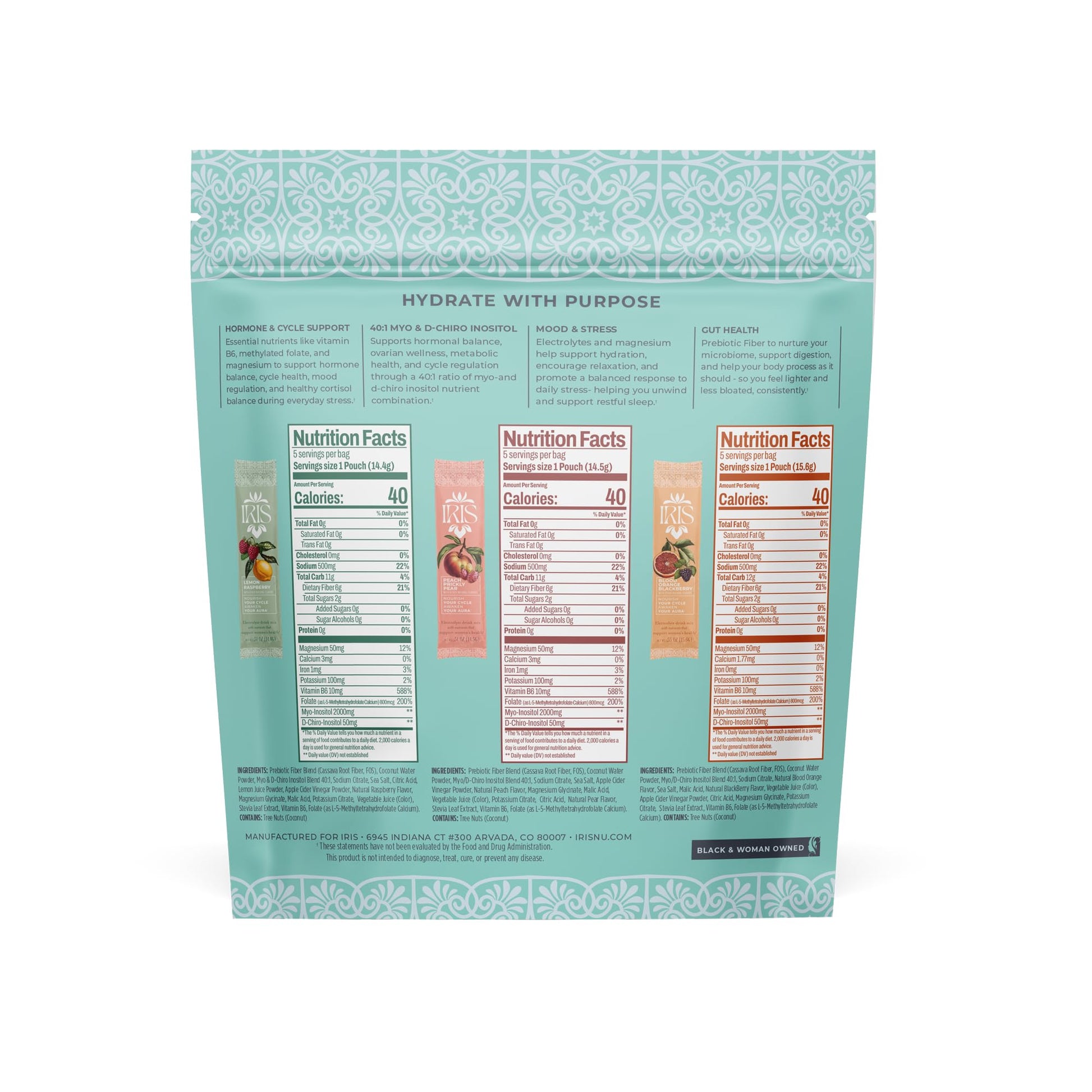 Iris Women’s Hormonal Health Daily Electrolyte Drink Mix | High Fiber, Essential B Vitamins for Mood Support | 40:1 Myo & D‑Chiro Inositol | Variety Pack, Iris uk supplements