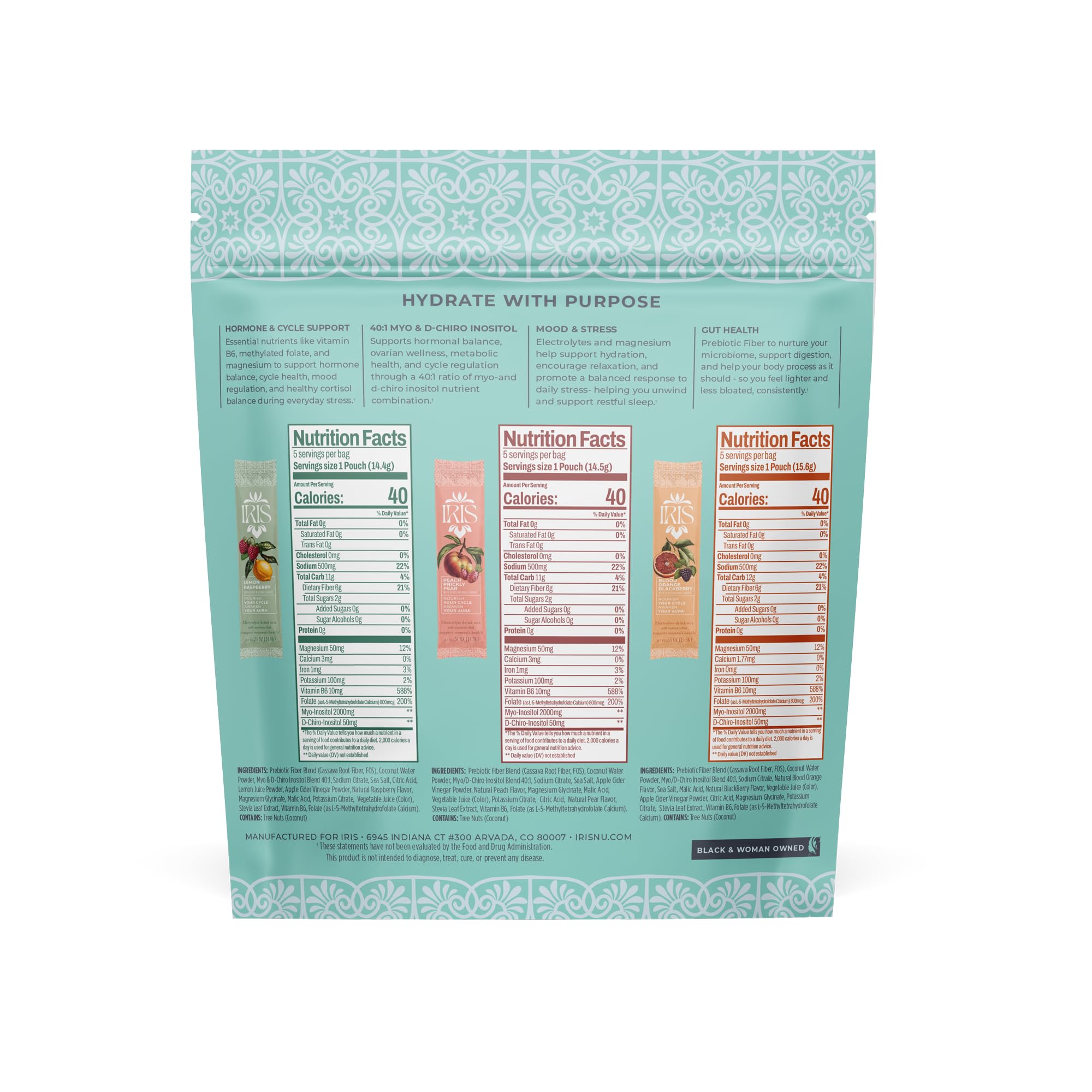 Iris Women’s Hormonal Health Daily Electrolyte Drink Mix | High Fiber, Essential B Vitamins for Mood Support | 40:1 Myo & D‑Chiro Inositol | Variety Pack, Iris uk supplements