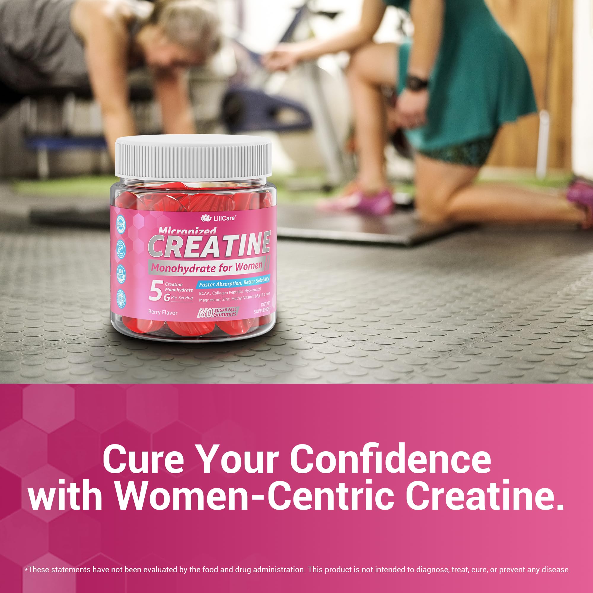 Creatine for Women Gummies, Micronized Creatine Monohydrate + Myo-Inositol, Collagen Peptides, BCAAs, Hyaluronic Acid, Vitamin B6 B12, Zinc for Enërgy, Föcus, Hörmonal Balance, Sugar Free, 120 Counts LILICARE uk supplements