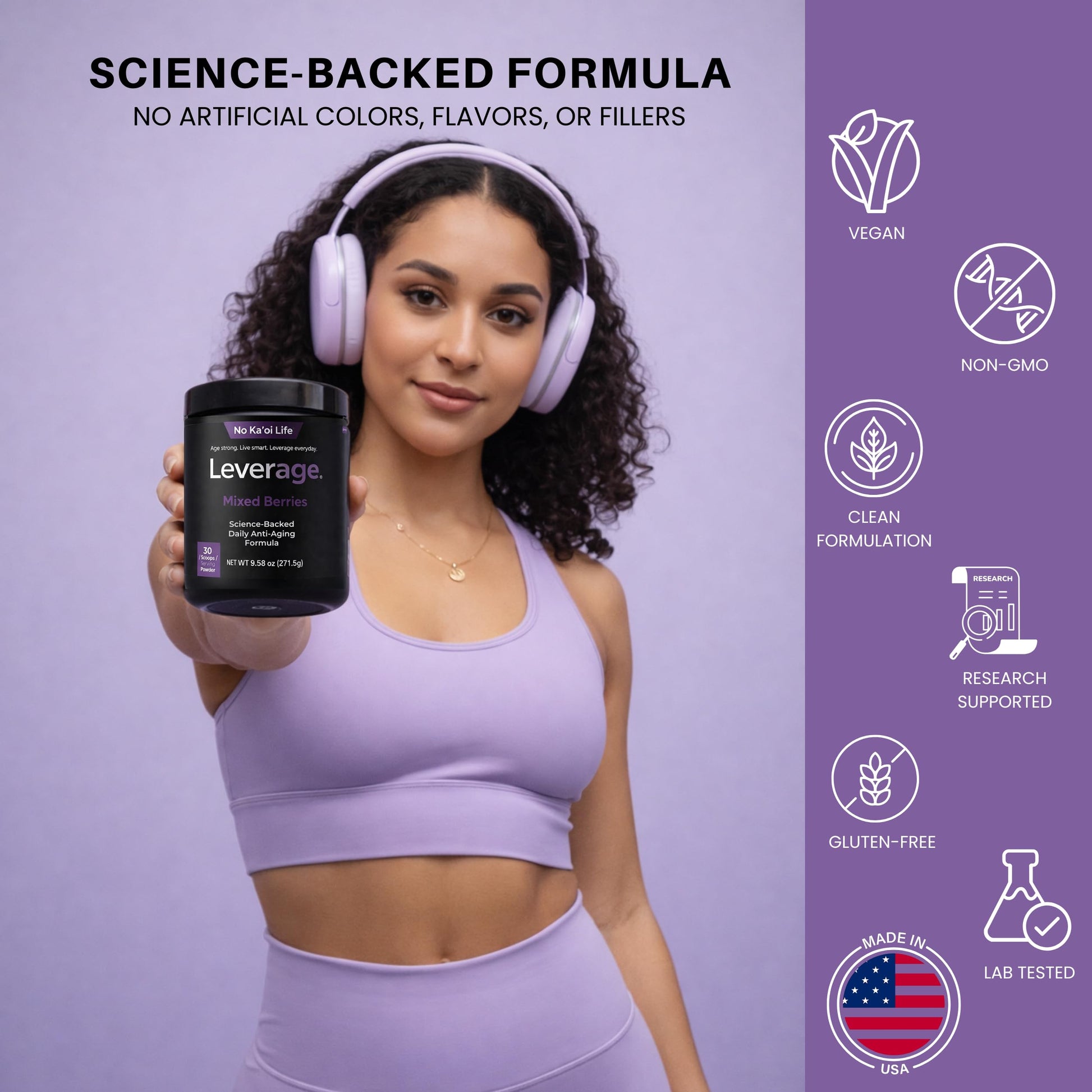 Leverage Mixed Berries Anti–Aging Supplement & Longevity Mix - Daily Wellness Multivitamin Powder with Hyaluronic Acid, L-Glycine & Magnesium for Skin, Energy, Cognitive Function & Joint–30 Servings Leverage uk supplements