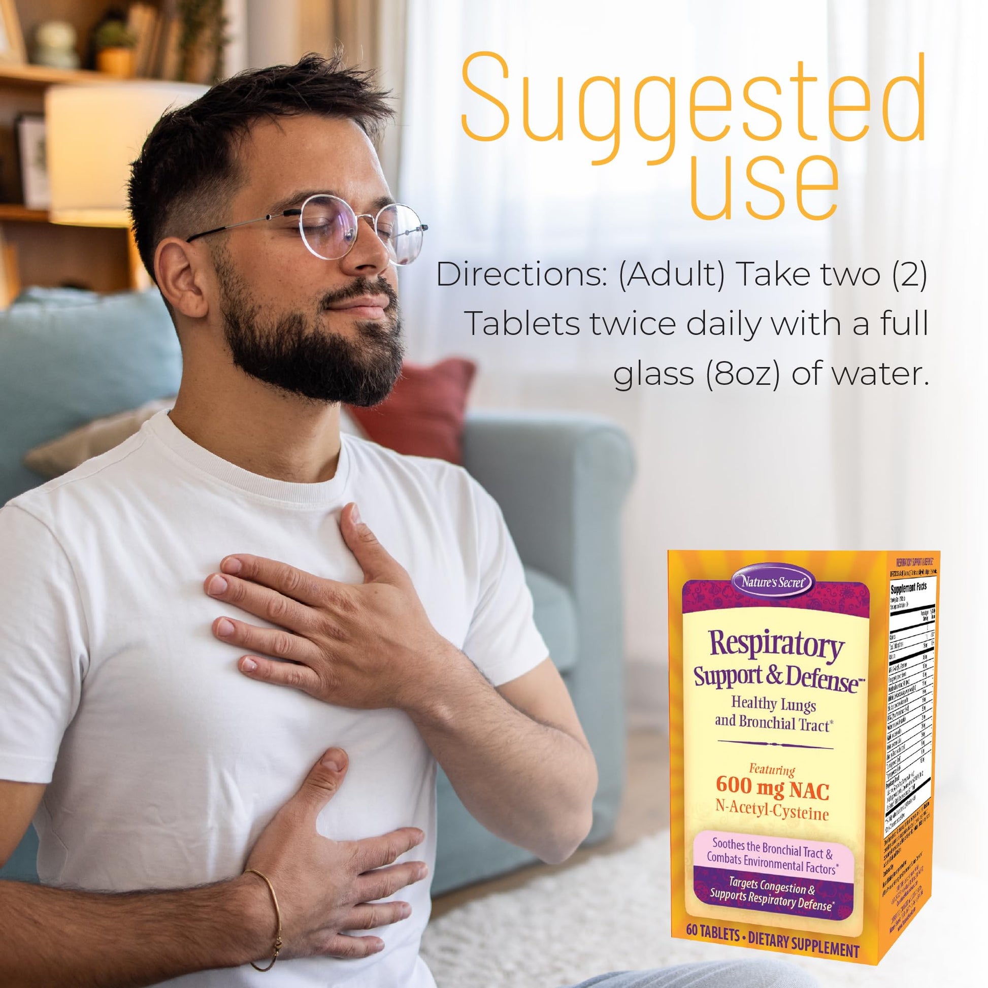 Nature's Secret Respiratory Support & Defense - 60 Tablets - Promotes Healthy Lungs & Bronchial Tract - With NAC, Fenugreek & Marshmallow - 30 Total Servings Nature's Secret uk supplements