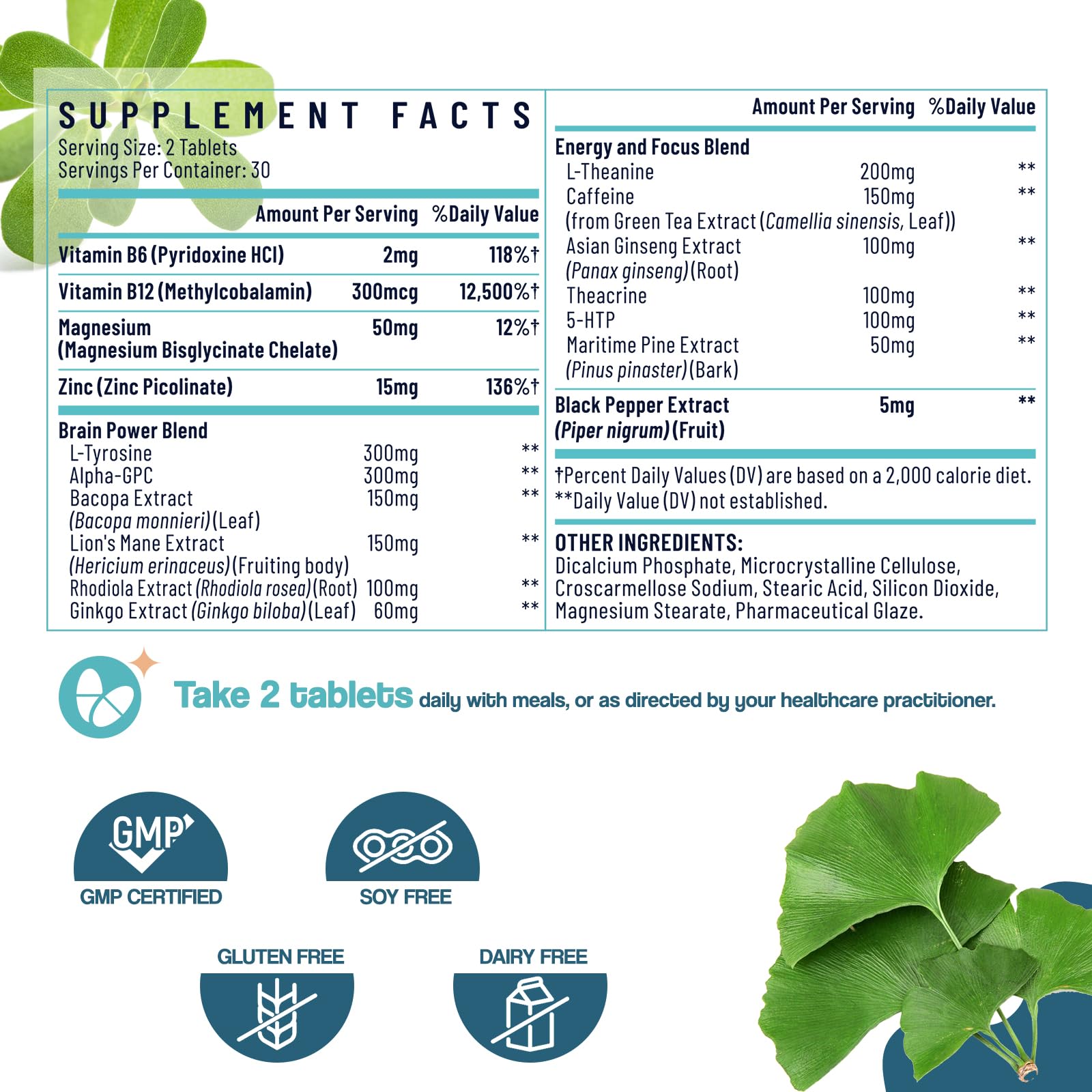 17-in-1 Brain Supplement for Memory and Focus | Nootropic Brain Supplement for Mental Clarity, Concentration, Alertness | Natural Nootropics with Herbal Extracts, Vitamins & Amino Acids (60 Tablets) Sapotax uk supplements