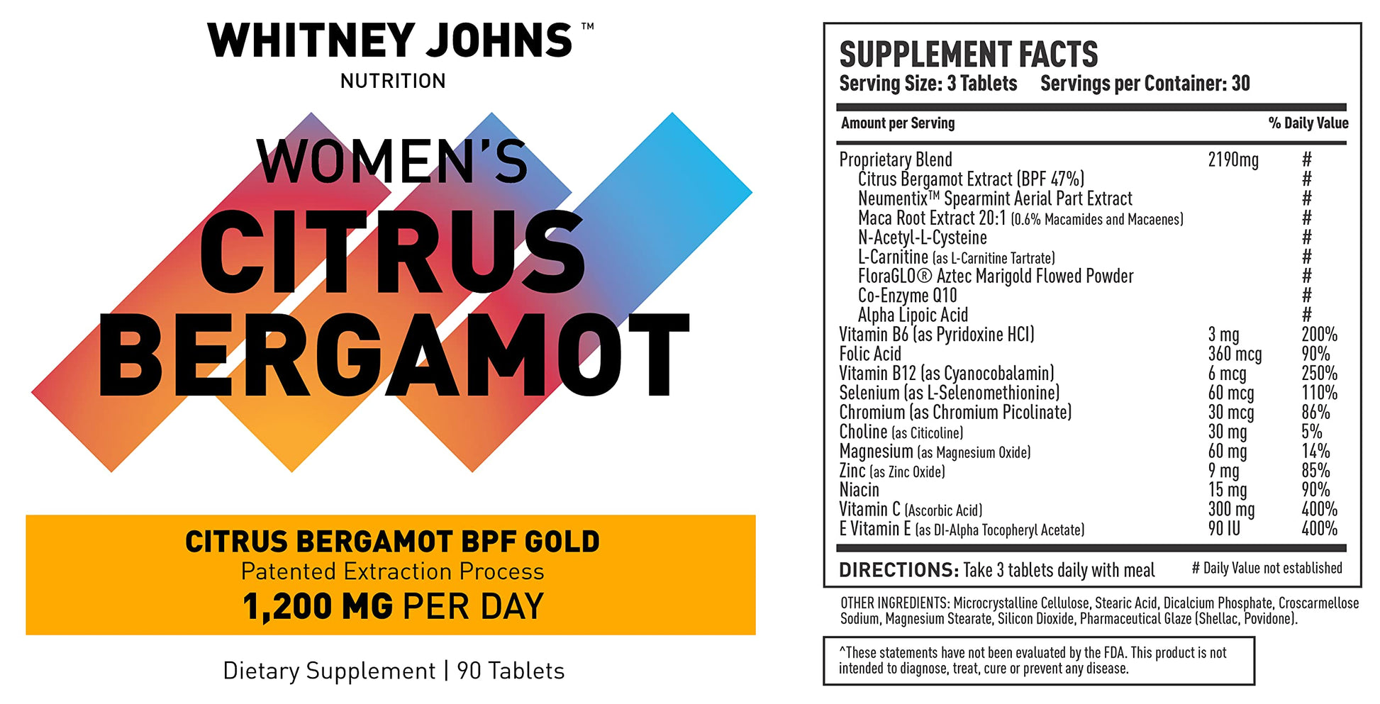 Whitney Johns Citrus Bergamot for Women, Clinically Tested Bergamot Supplement Specifically Formulated for Womens Health and Wellness, Antioxidant, 1200mg, 90 Tablets Whitney Johns uk supplements