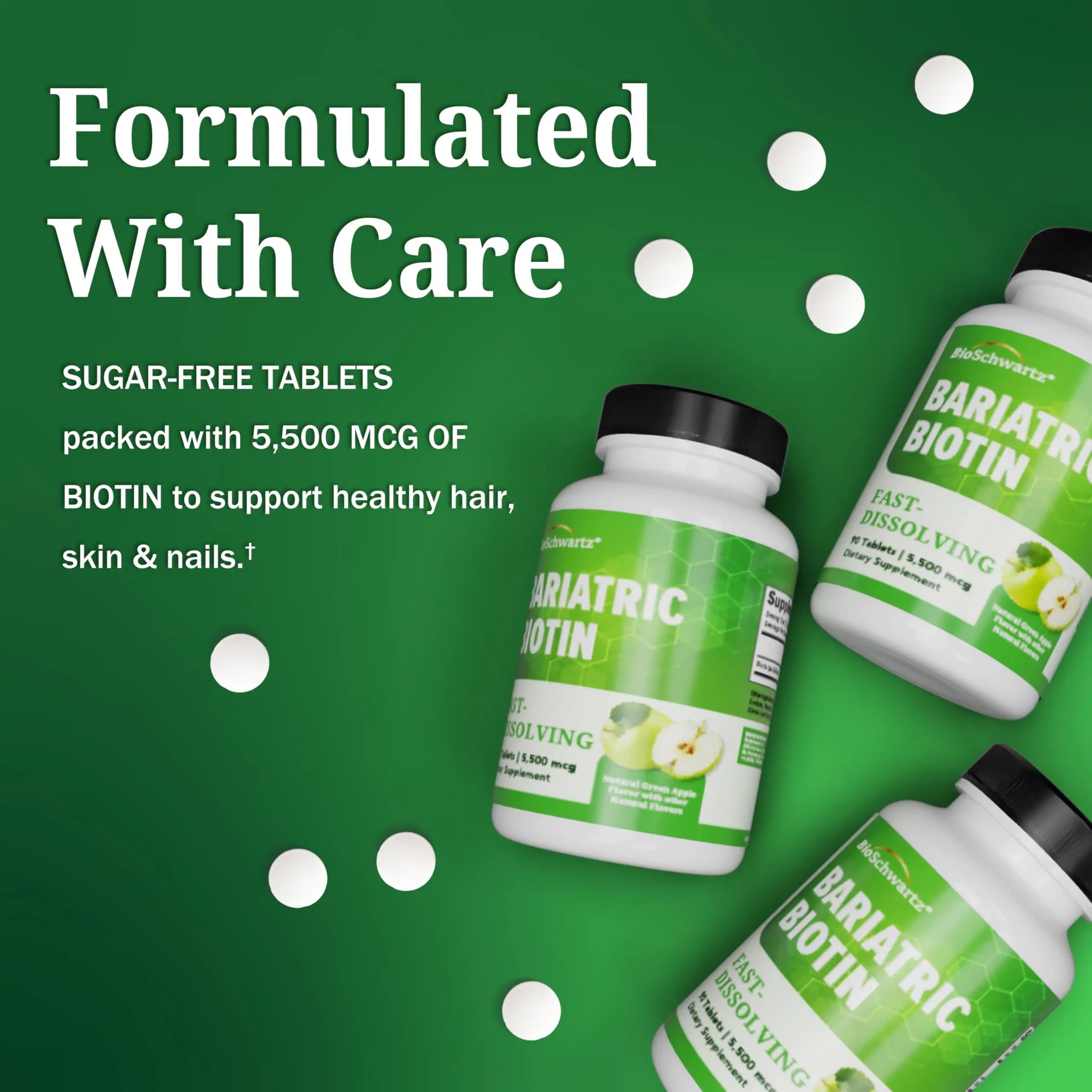 BioSchwartz Bariatric Biotin Chewable Tablets - 5500mcg Biotin per Serving - Green Apple Flavor, 3 Month Supply - Sugar-Free Hair Skin Nails Vitamins BioSchwartz uk supplements