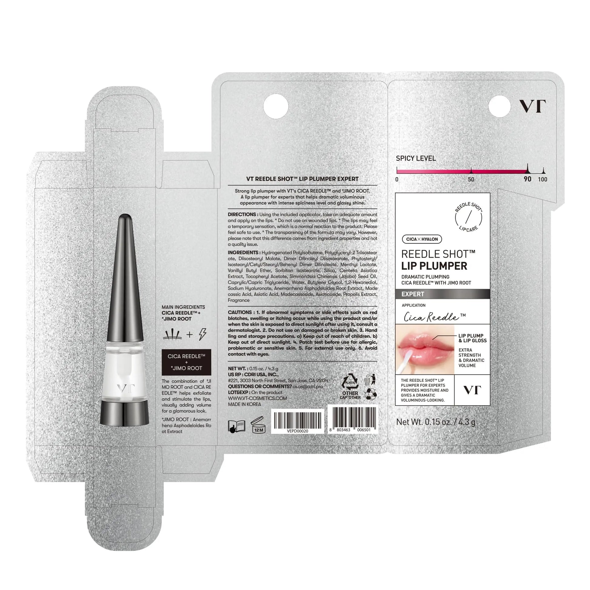 VTCOSMETICS Reedle Shot Lip Plumper, 0.15 oz (4.3 g), Moisturizing, Transparent, Lip Gloss, Fragrance-free, Korean Cosmetics (Expert) VT COSMETICS uk supplements
