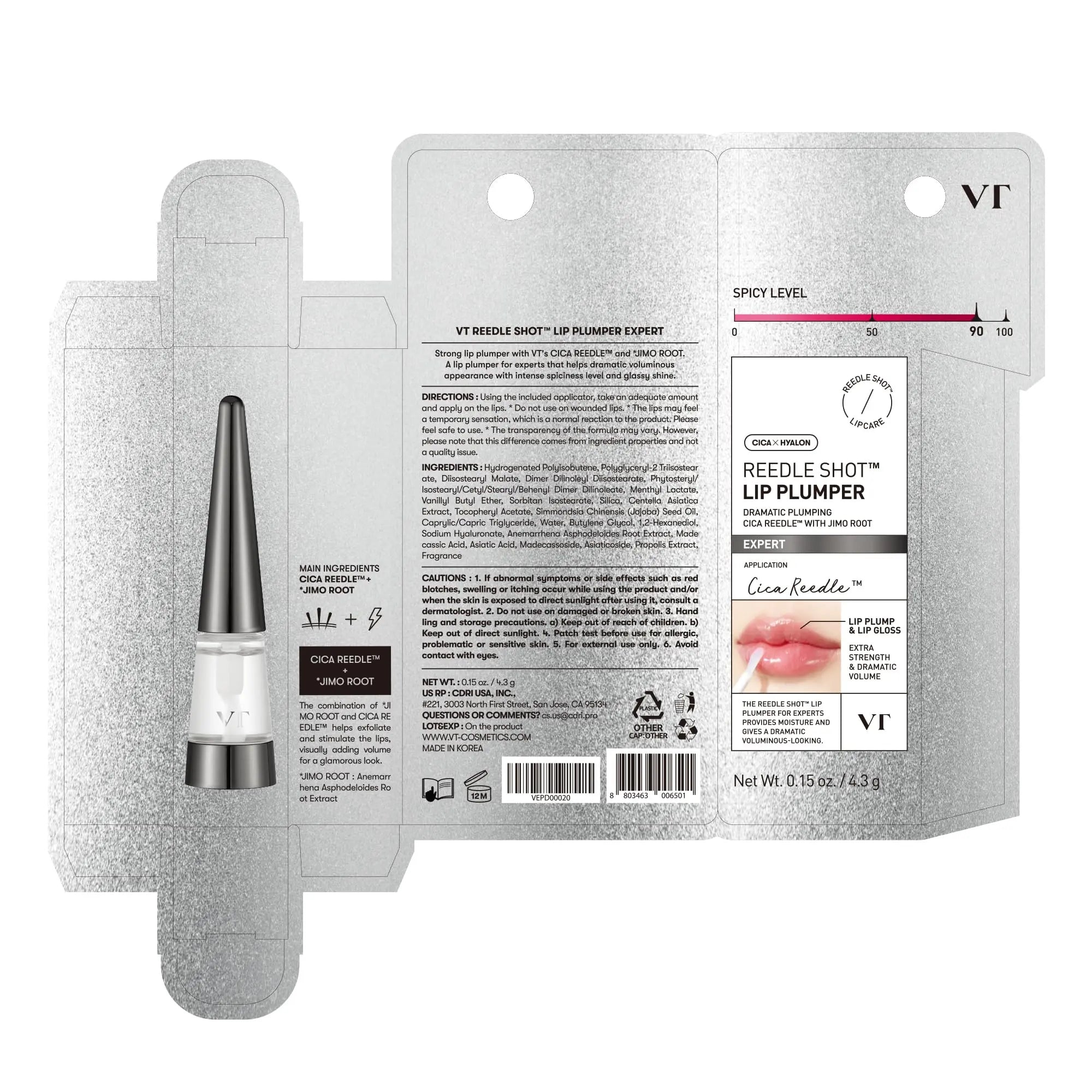 VTCOSMETICS Reedle Shot Lip Plumper, 0.15 oz (4.3 g), Moisturizing, Transparent, Lip Gloss, Fragrance-free, Korean Cosmetics (Expert) VT COSMETICS uk supplements