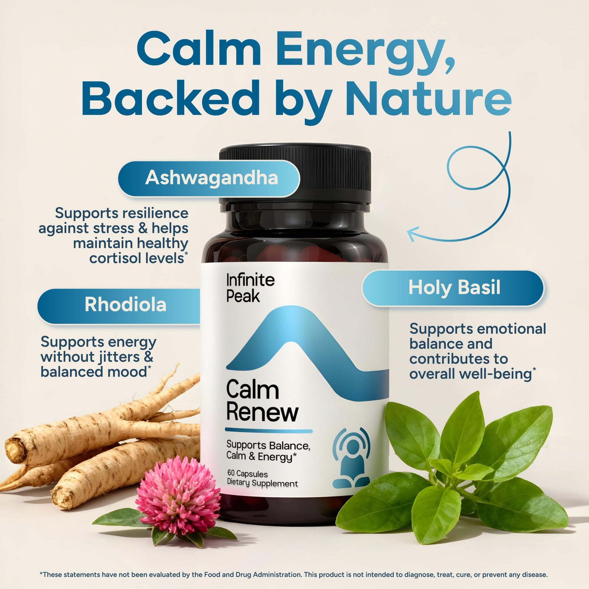 Cortisol & Adrenal Support for Busy Women, Stress Support with Ashwagandha, Rhodiola & Holi Basil | Helps Emotional Balance | Cortisol Supplements for Women to Manage your Day | Non-GMO | 60 Capsules INFINITE PEAK uk supplements