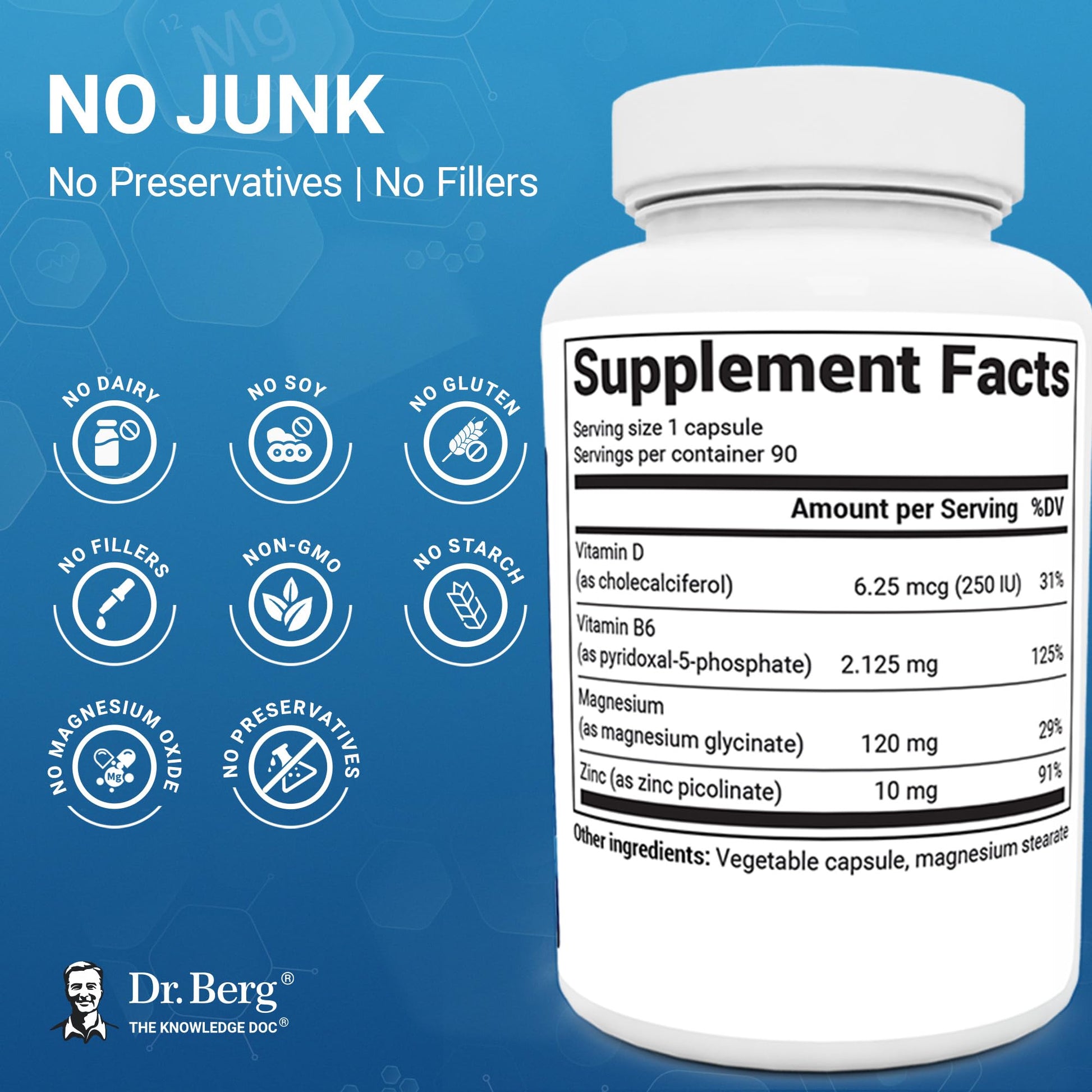 Dr. Berg Magnesium Glycinate 90ct – 4-in-1 Chelated for Muscle, Nerve, Sleep & Stress Support*– w/ D3, B6 & Zinc – 4X Lab-Tested – No Fillers – Formulated in USA, GMP-Certified Dr. Berg Nutritionals uk supplements