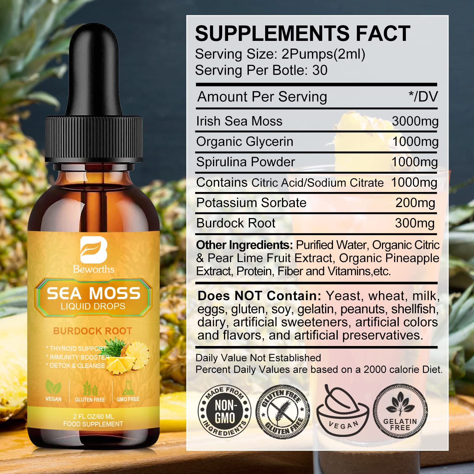 B BEWORTHS Sea Moss Liquid Drops - Organic Irish Sea Moss Gel with Burdock Root B BEWORTHS uk supplements