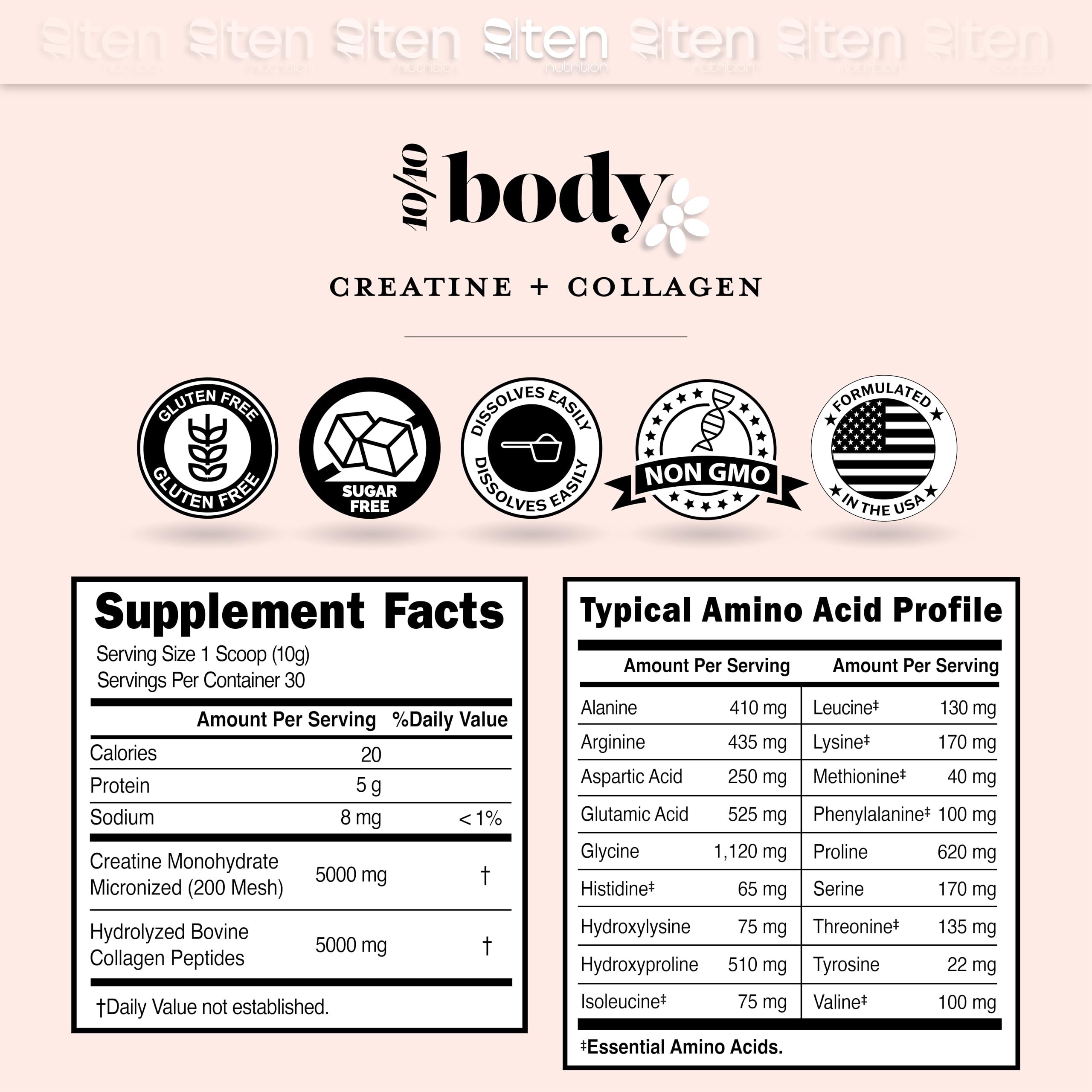 New - Creatine + Collagen for Women – Supports Lean Muscle Growth & Development, Booty Gain, Energy & Recovery – 5g Creatine Monohydrate Plus 5000mg Collagen Peptides Combo – Unflavored, 30 Servings 10Ten Nutrition uk supplements