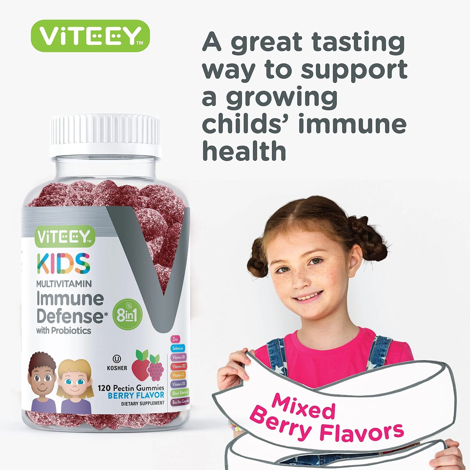 Viteey Kids Multivitamin Gummies with Probiotics - 8-1 Kids Vitamins for Immune Health Support with Vitamin C, D3, B12, B6 Viteey uk supplements