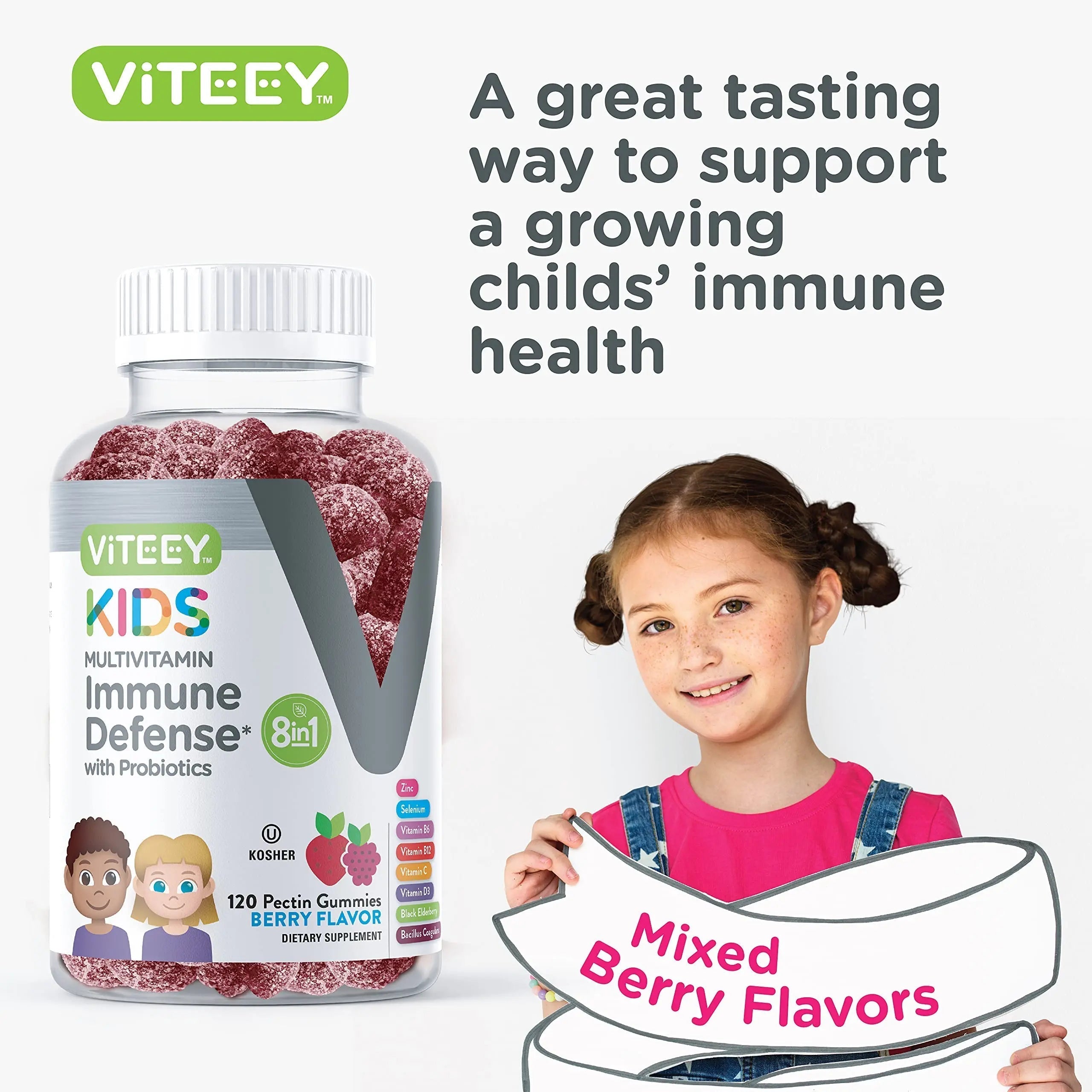 Viteey Kids Multivitamin Gummies with Probiotics - 8-1 Kids Vitamins for Immune Health Support with Vitamin C, D3, B12, B6 Viteey uk supplements