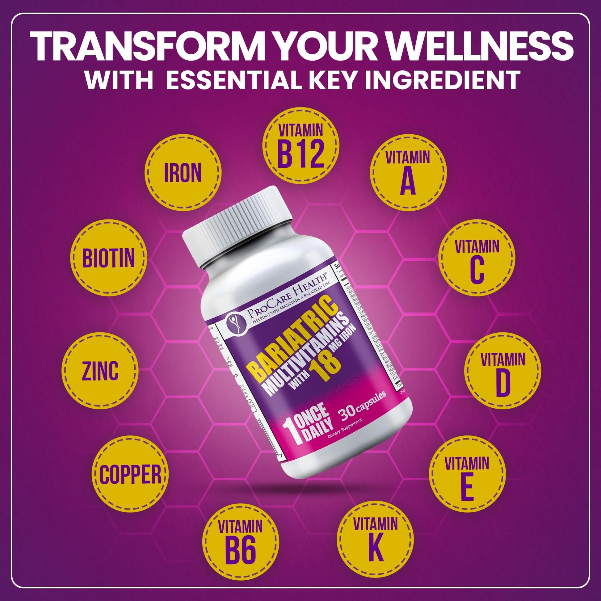 ProCare Health Bariatric Multivitamin with Iron 18mg (30 Easy to Swallow Capsules) - Post Op Bariatric Vitamins ProCare Health uk supplements