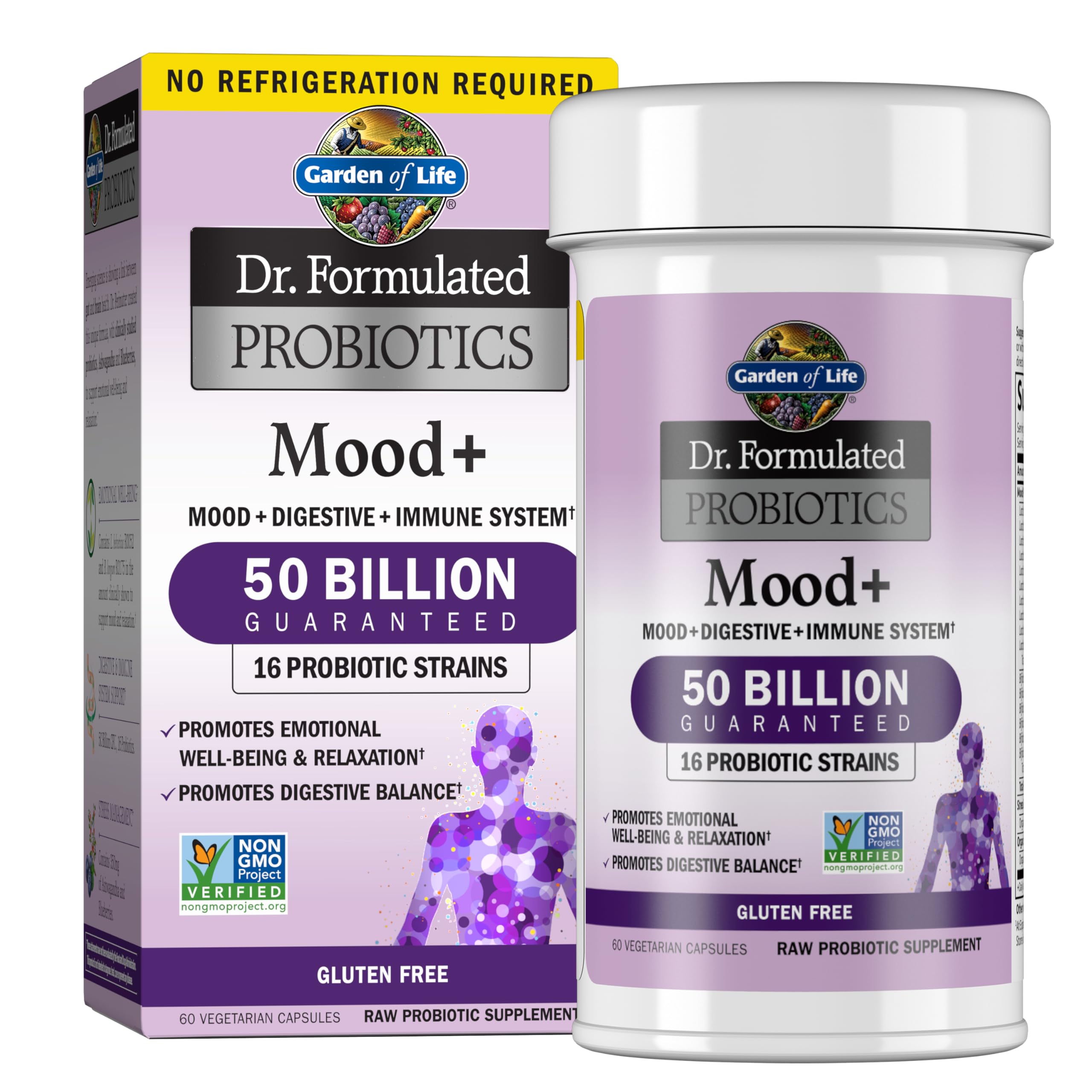 Garden of Life Probiotics Mood+ Dr Formulated Acidophilus Probiotic Supplement - Promotes Emotional Well-Being, Relaxation and Digestive Balance - Ashwagandha for Stress Management, 60 Veggie Caps Garden of Life uk supplements
