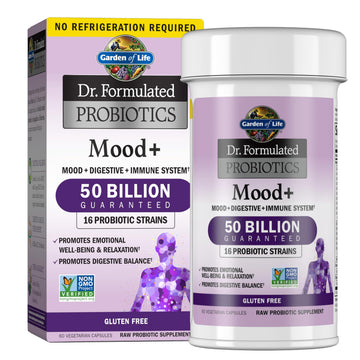 Garden of Life Probiotics Mood+ Dr Formulated Acidophilus Probiotic Supplement - Promotes Emotional Well-Being, Relaxation and Digestive Balance - Ashwagandha for Stress Management, 60 Veggie Caps Garden of Life uk supplements
