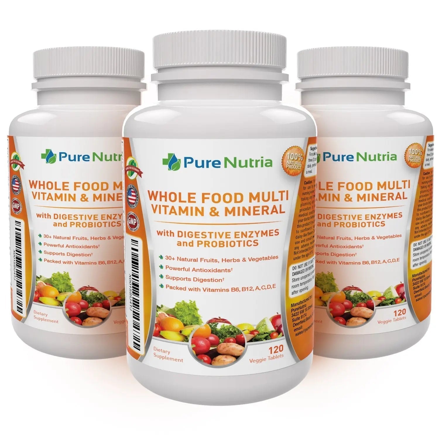 Whole Food MultiVitamin and Minerals with Probiotic Enzymes - 120 Multivitamins for Women and Men - Packed with WholeFood and Herbal Ingredients PureNutria uk supplements