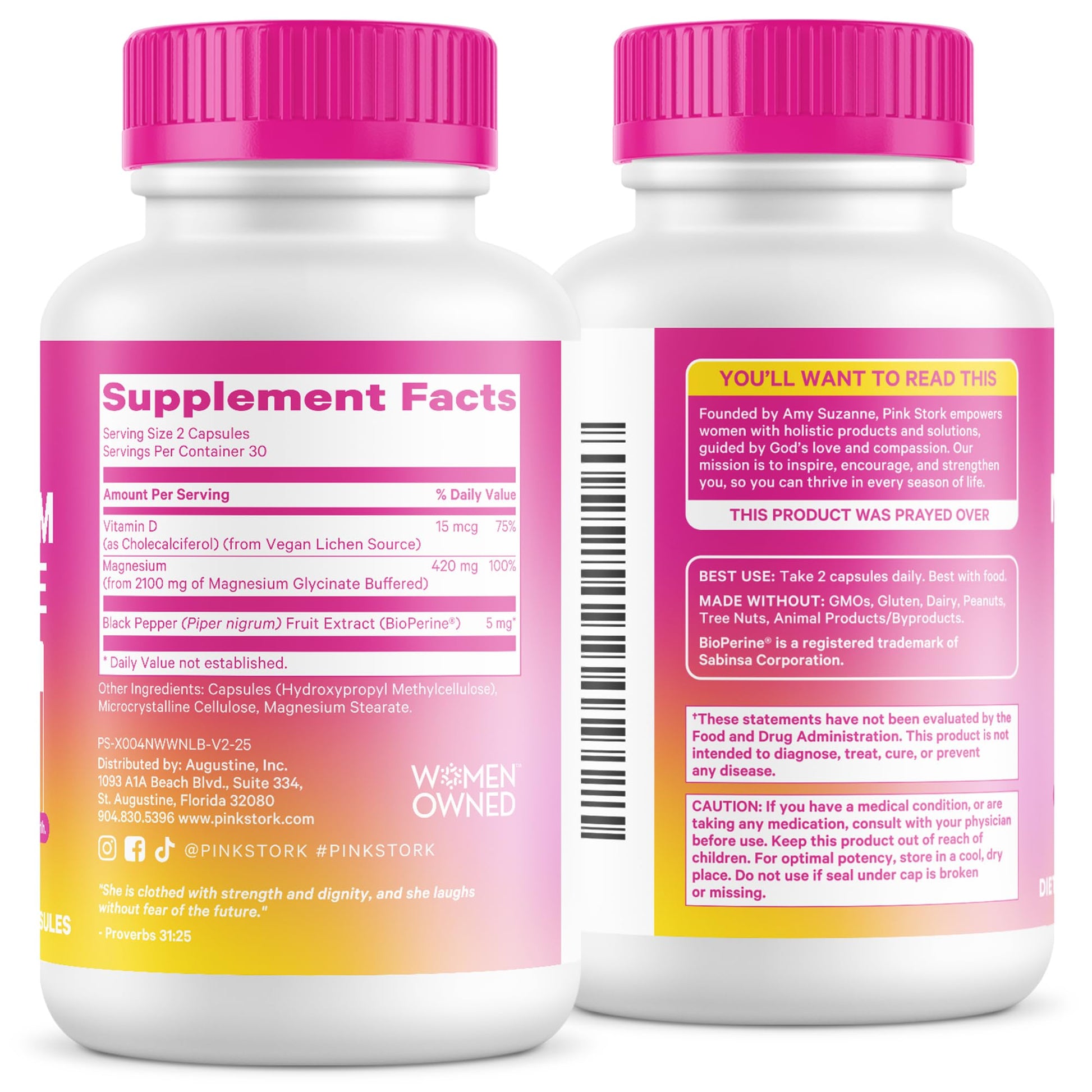 Pink Stork Magnesium Glycinate with Vitamin D - Magnesium Supplement for Women to Support Natural Calm, Mood, and Sleep - Hormone Balance for Women - 60 Capsules, Berry Essence, 1 Month Supply Pink Stork uk supplements