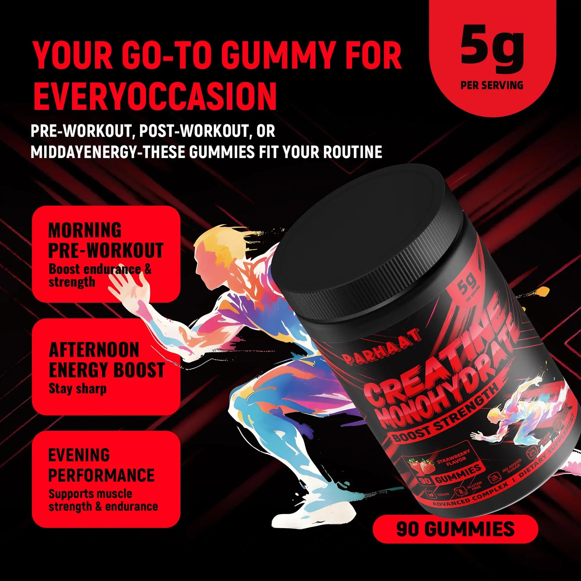 NSF Certified Creatine Gummy - Creatine Monohydrate Gummies 5g for Men & Women - Boost Focus,Strength, and Endurance, Vegan, Gluten-Free, Non-GMO, 2.5 Gram Creatine Parhaat uk supplements
