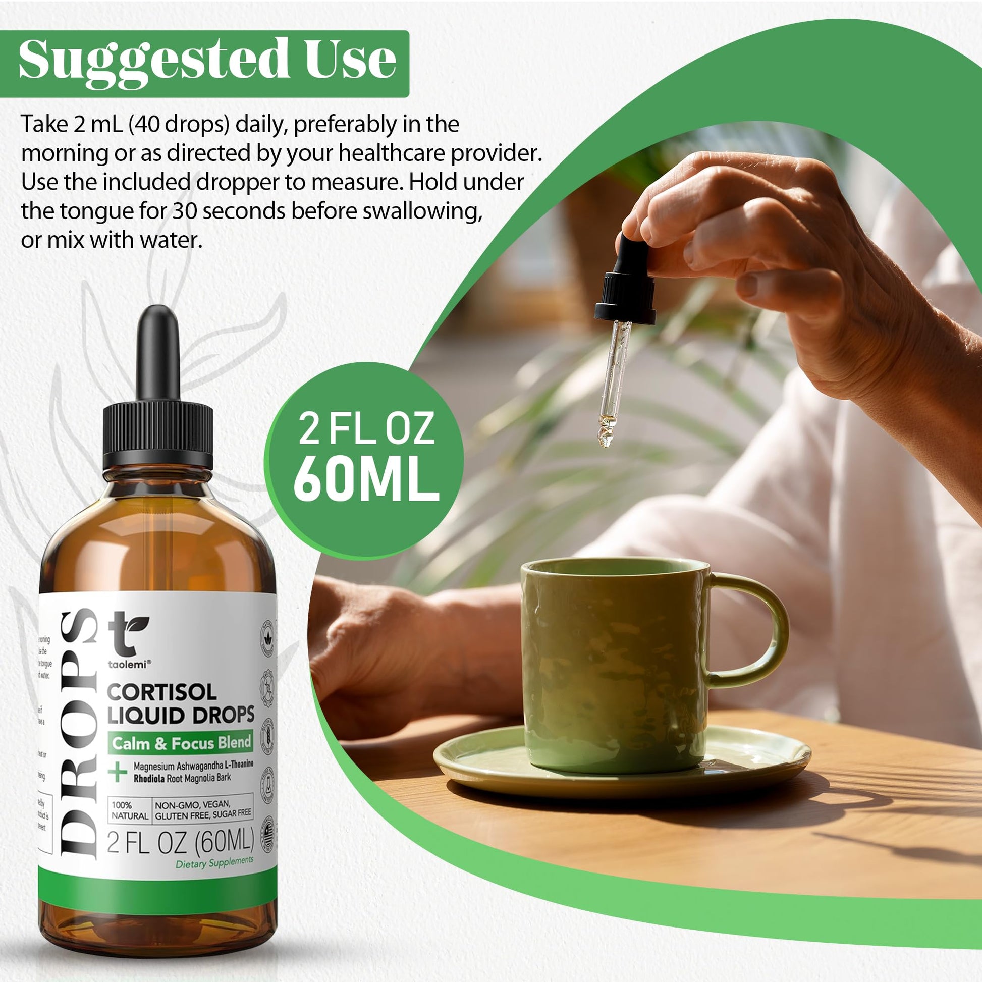Cortisol Manager Drops with Magnesium & Ashwagandha - Advanced Liquid Blend for Relaxation, Supports Restful Sleep, Fast-Absorbing Liquid, Non-GMO, 2 Fl Oz taolemi uk supplements