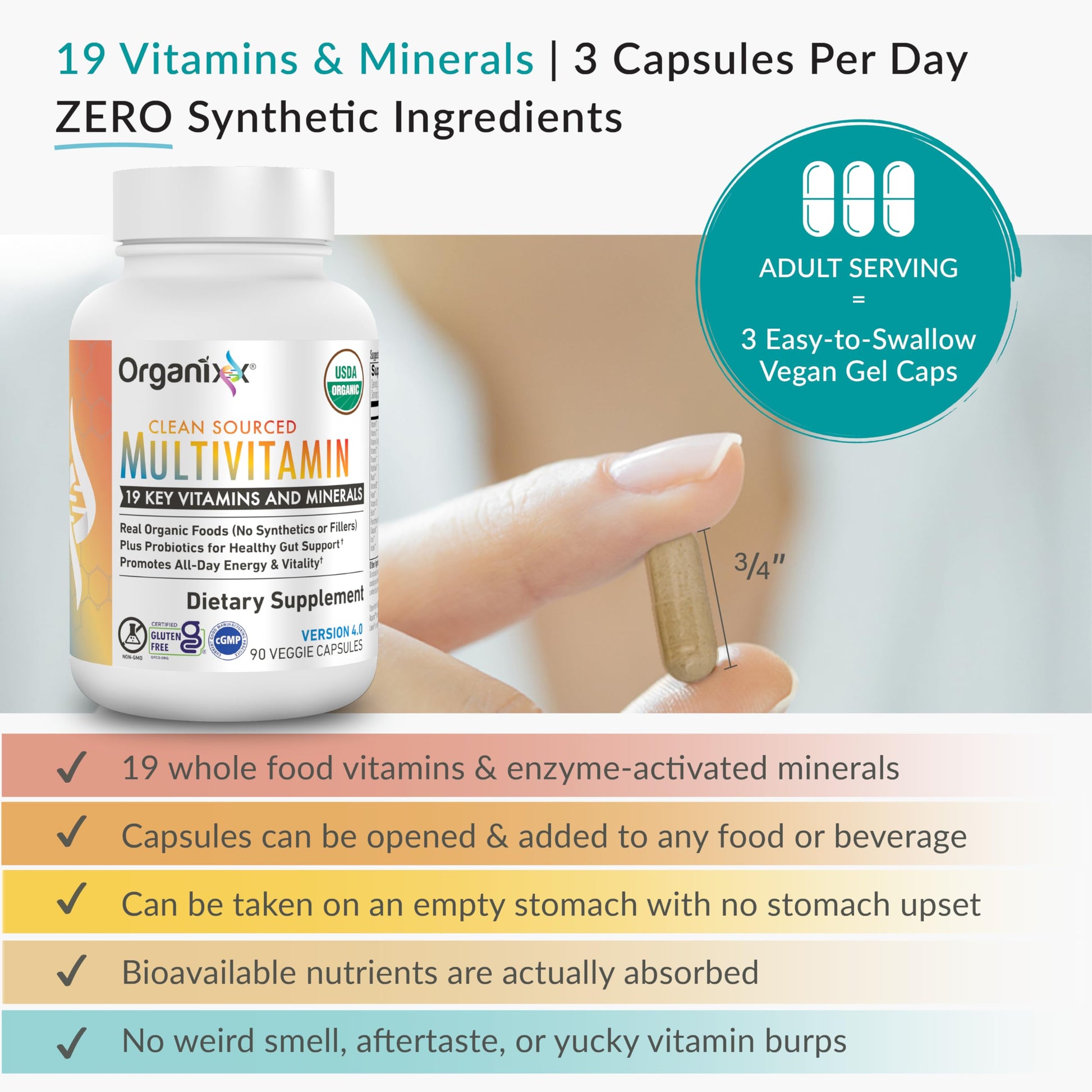 Organixx Clean Sourced Multivitamin for Women & Men, w/Vitamin C, D3, Vitamin B Complex, Probiotics, Organic Fruits & Vegetables, Supports Digestive Gut Health, Immune Support, 90 Vegan Gel Capsules Organixx uk supplements