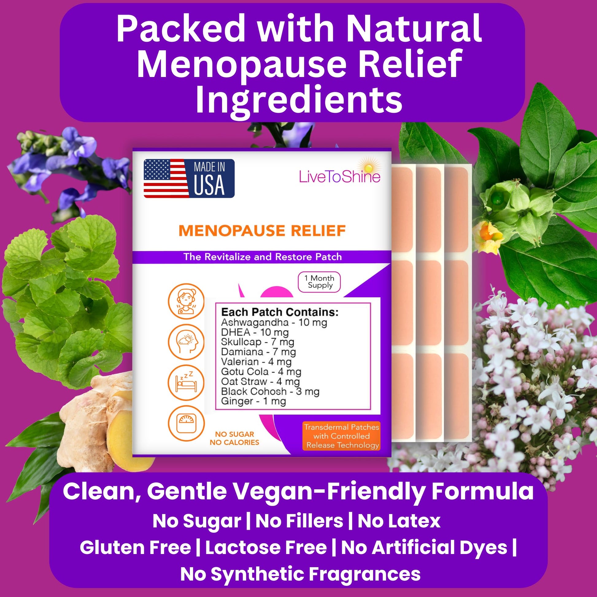 Menopause & Perimenopause Relief Patch for Women – Hot Flash, Mood & Symptom Support – Black Cohosh, Ashwagandha & More – 30 Topical Patches – USA Made by Live to Shine Live To Shine uk supplements