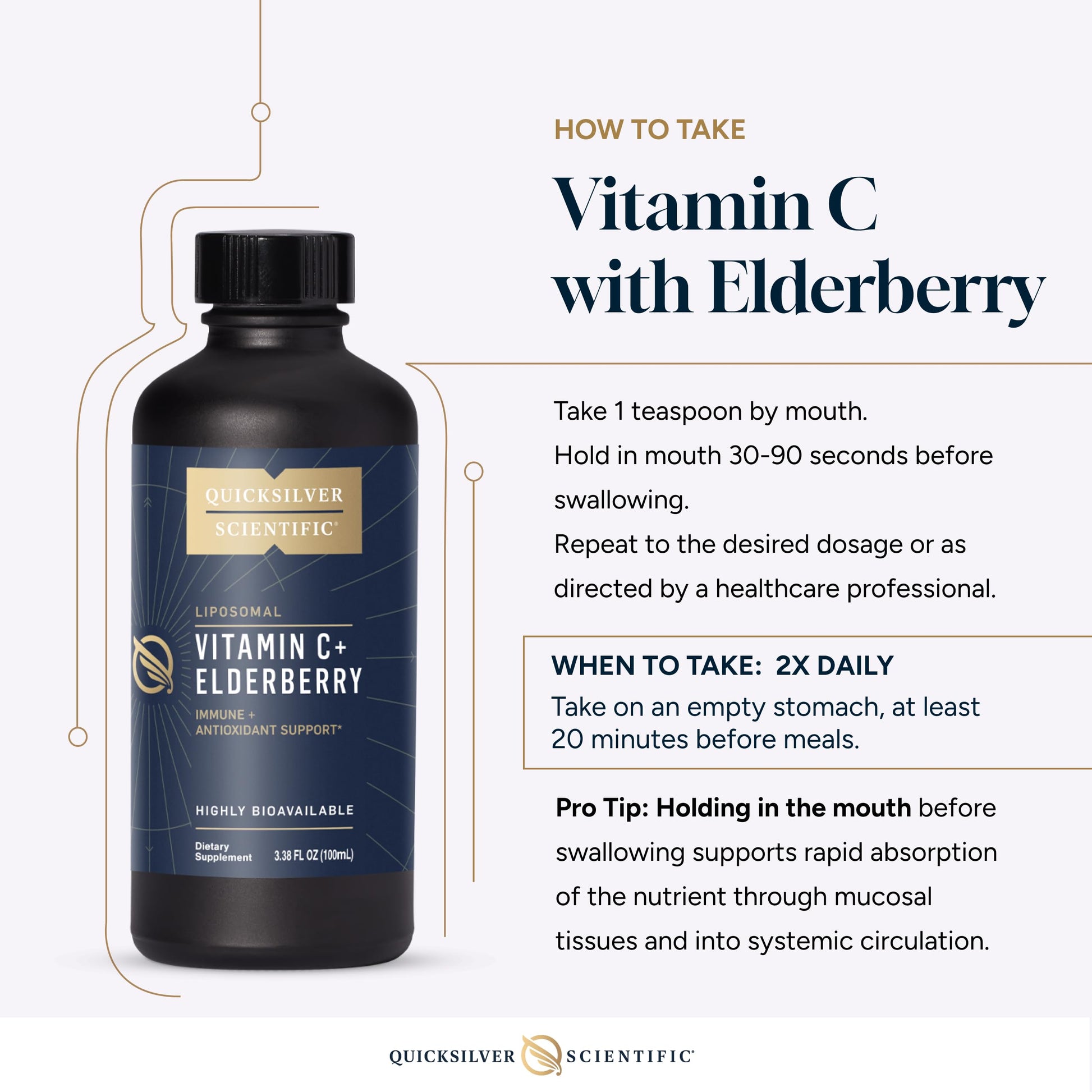 Quicksilver Scientific Liposomal Vitamin C + Elderberry - 1000mg with Superior Absorption Technology & Tocotrienols - Antioxidant & Immune Support Tonic (100ml), 1 Item Quicksilver Scientific uk supplements