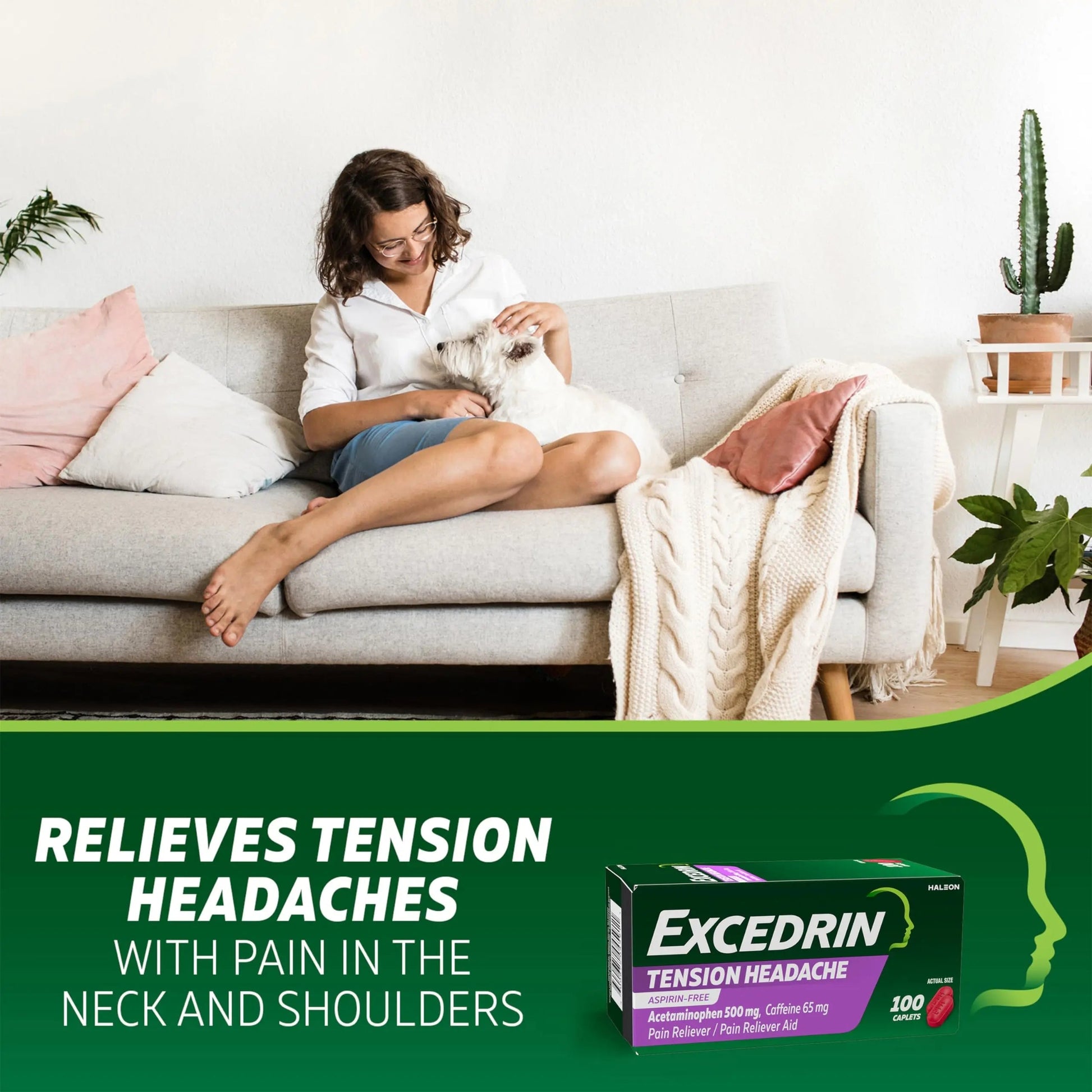 Excedrin Tension Headache Relief Caplets, Acetaminophen 500mg, Caffeine 65mg, Pain Reliever, Aspirin-Free, 100 Count Excedrin uk supplements