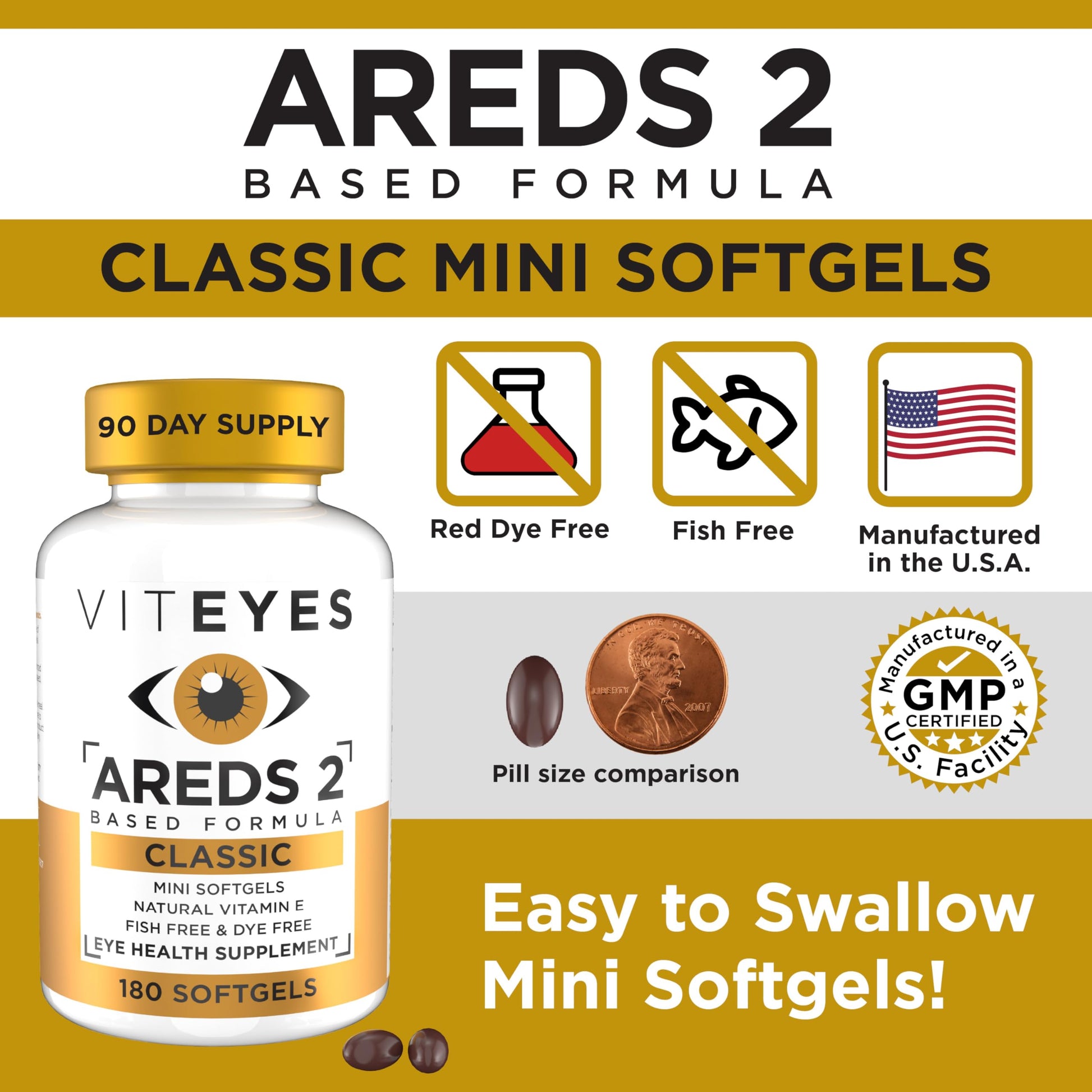 Viteyes AREDS 2 Classic Macular Health Formula Softgels, Eye Health Vitamin to Support Macular Health, Lower Zinc, Eye Vitamins, Macular Vitamins, Beta-Carotene Free, 180 Softgels Viteyes uk supplements