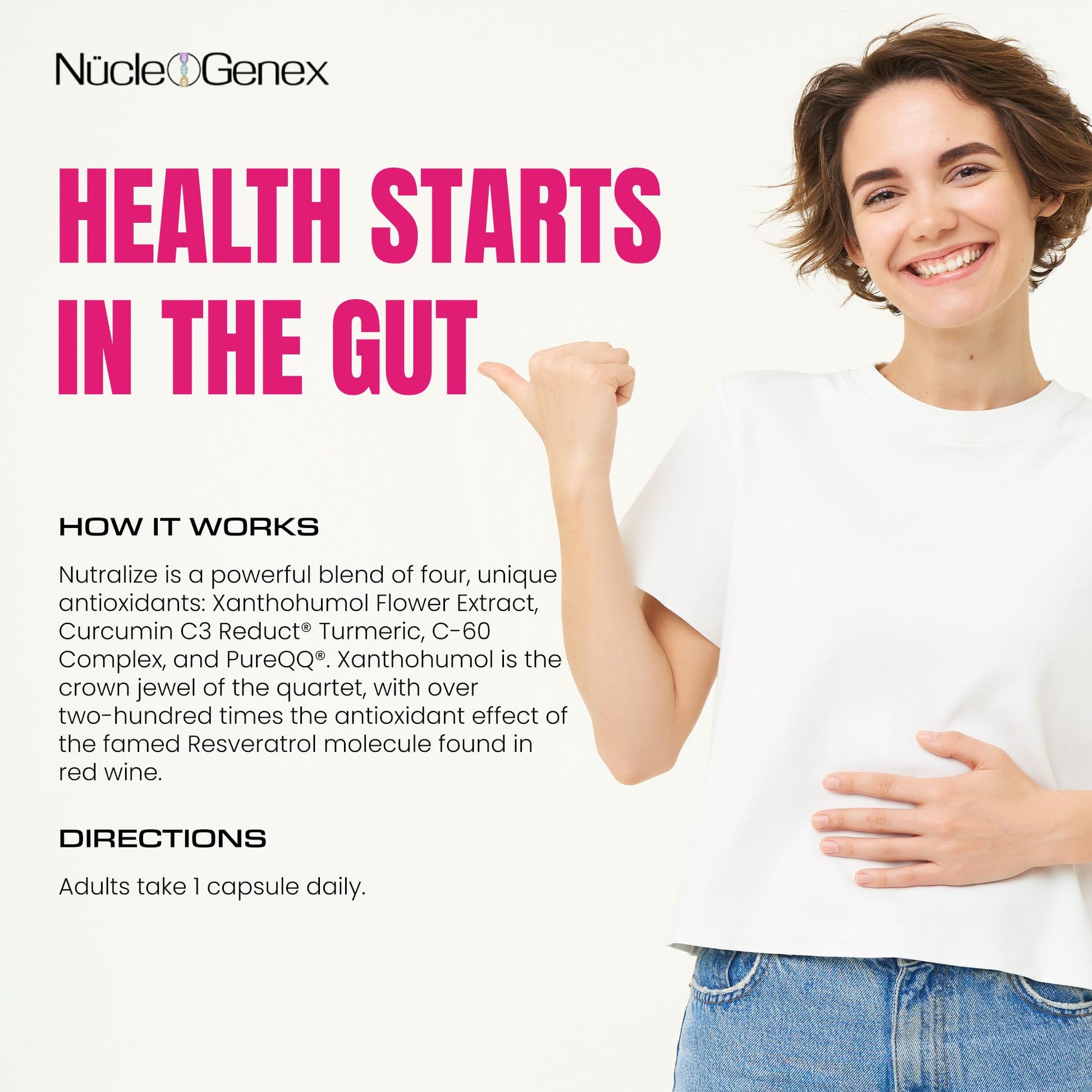 Nucleogenex - Nutralize - The Key to Supporting a Healthy Aging Process and Immune System - Potent Blend for Powerful Cell Protection - Xanthohumol, CurcuPrime, C-60 Complex, PureQQ - 30 Capsules NucleOGenex uk supplements