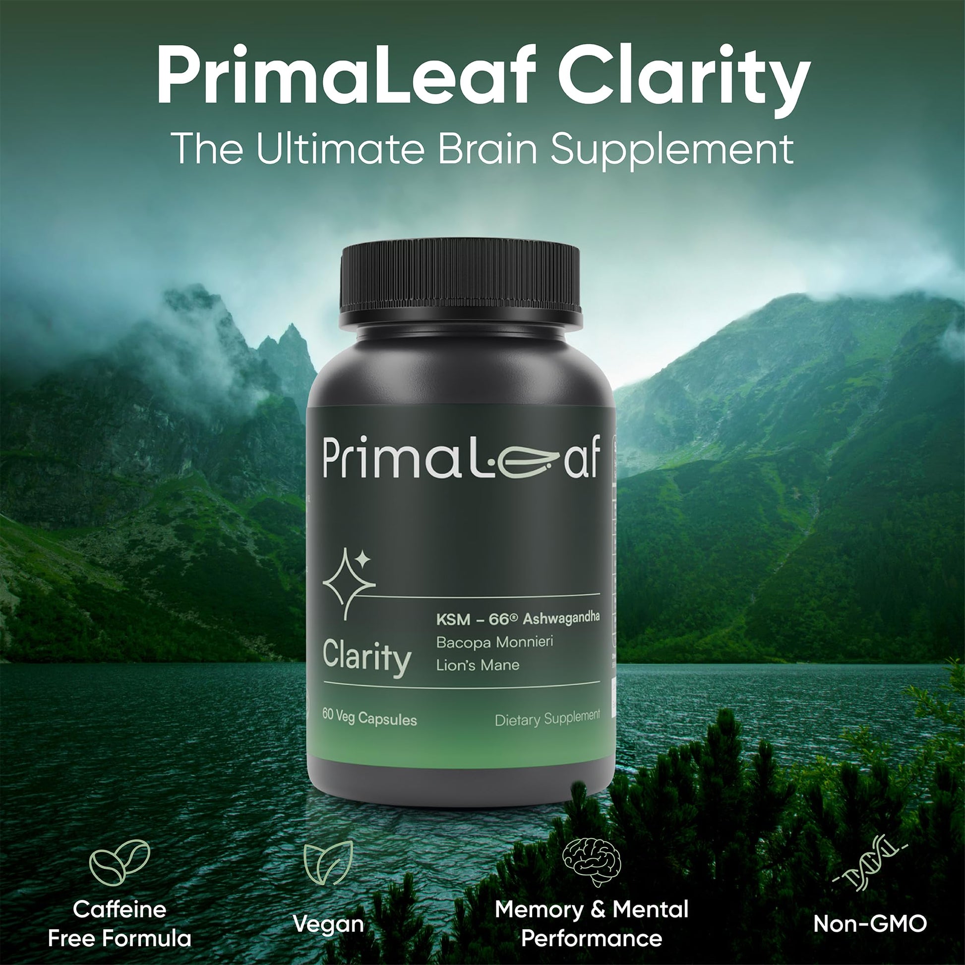 PrimaLeaf Clarity Nootropics Brain Supplement for Focus, Memory, & Stress Relief | Natural Nootropic with KSM66 Ashwagandha, Lions Mane, Bacopa, L Theanine | Cognitive & Mood Support | 60 Veg Capsules PrimaLeaf uk supplements