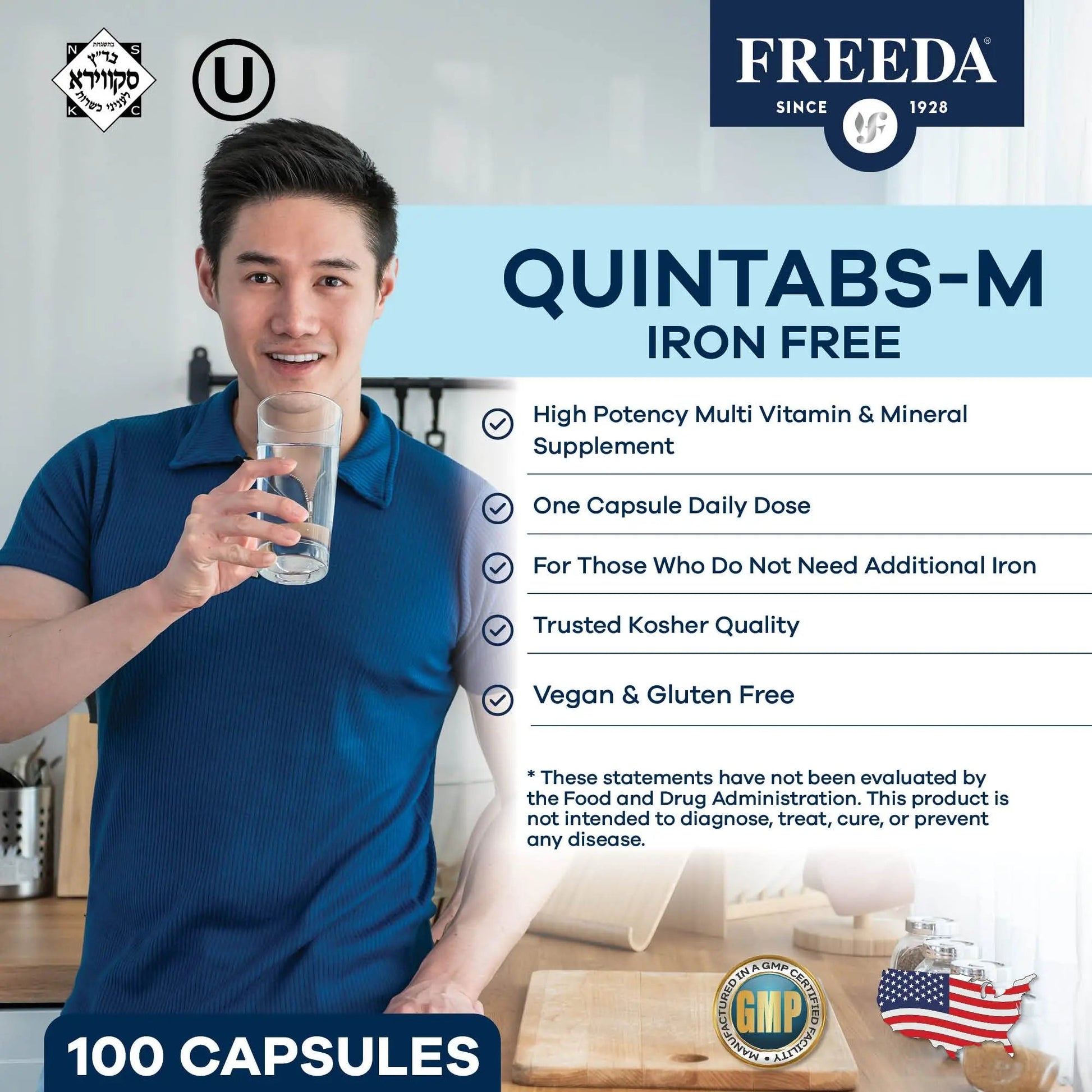 FREEDA One Daily Multivitamin Without Iron – Quintabs-M Iron-Free – Kosher, Balanced Multivitamin Supplements for Adults FREEDA uk supplements