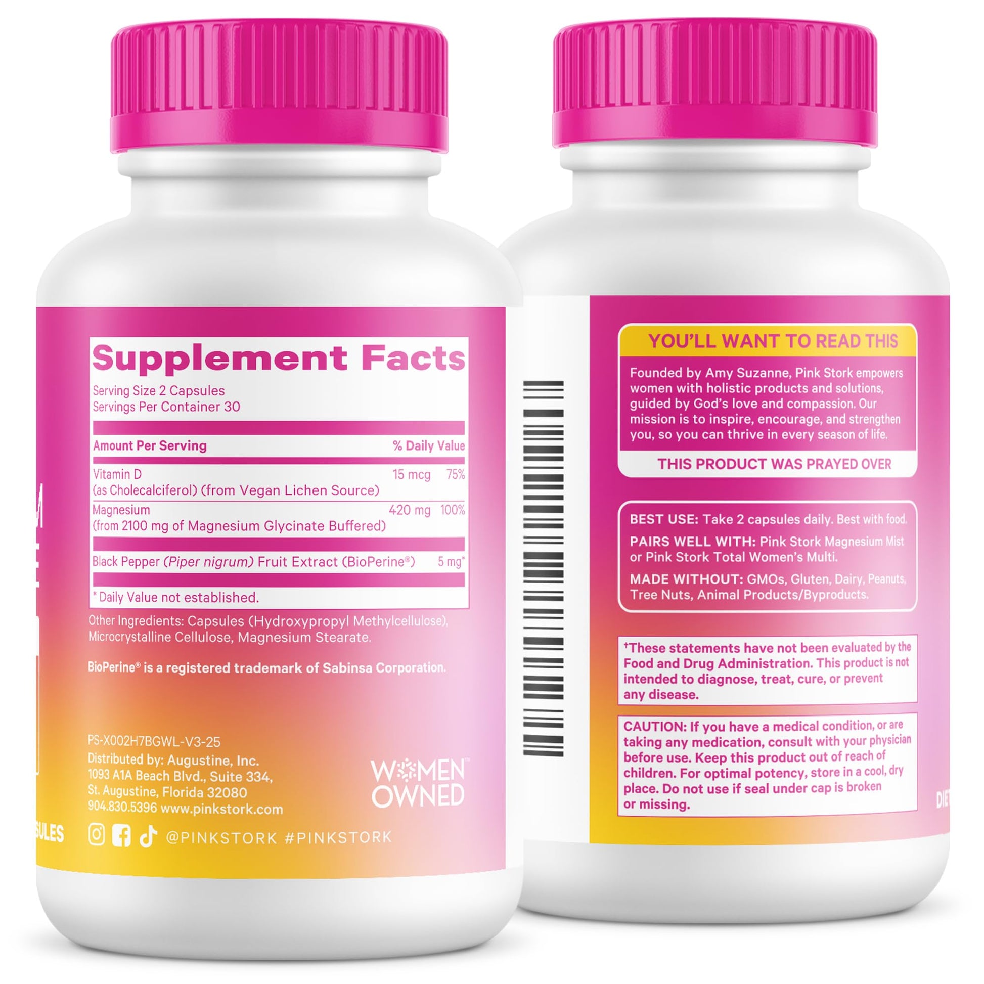 Pink Stork Magnesium Glycinate with Vitamin D - Magnesium Supplement for Women to Support Natural Calm, Mood, and Sleep - Hormone Balance for Women - 60 Capsules, 1 Month Supply Pink Stork uk supplements